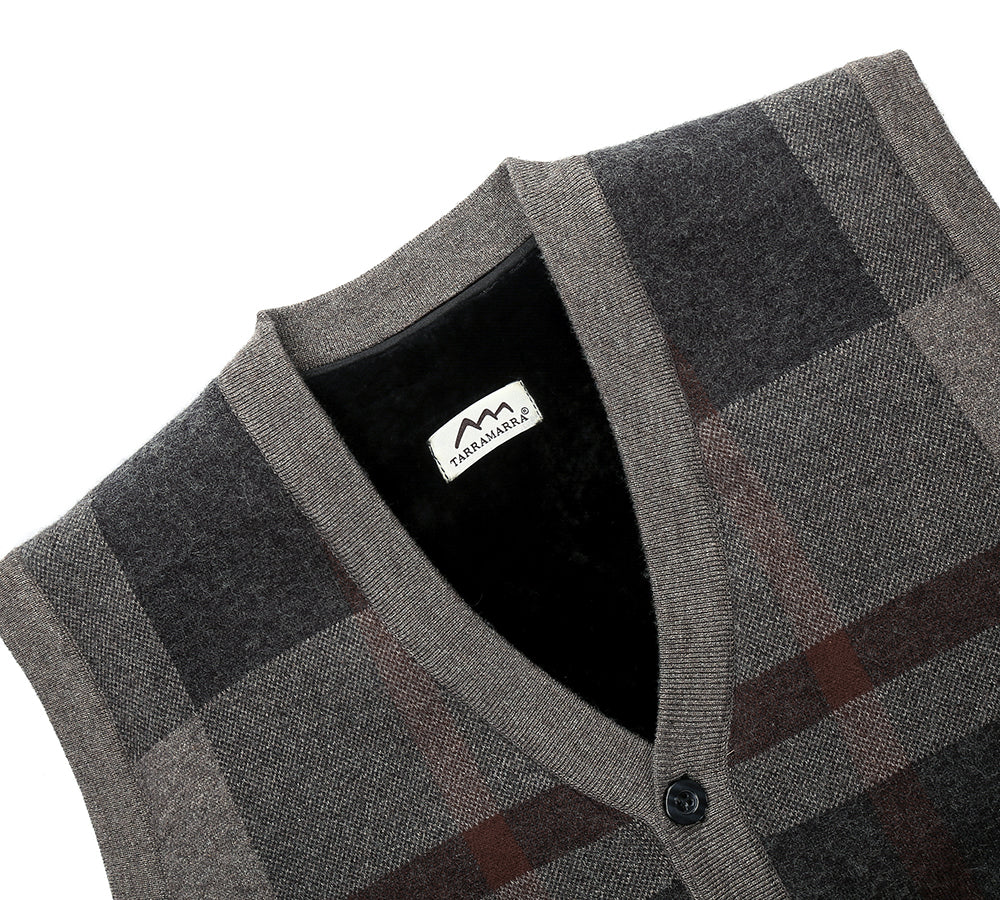 Apparel - TA Men Plaid Knitted Wool Vest Detachable Inner Fleece Lining