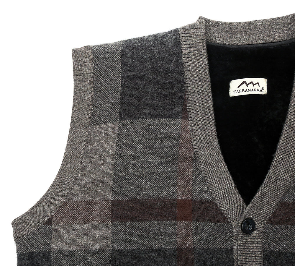 Apparel - TA Men Plaid Knitted Wool Vest Detachable Inner Fleece Lining