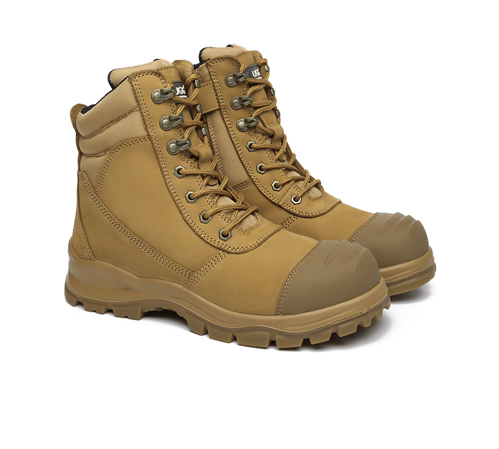 Boots - Work Safety Boots Mens Leo Lace Up Zip Steel Toe With Wool Insoles