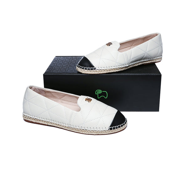 Espadrilles - EVERAU® Women Leather Slip-on Flat Espadrilles Evelyn