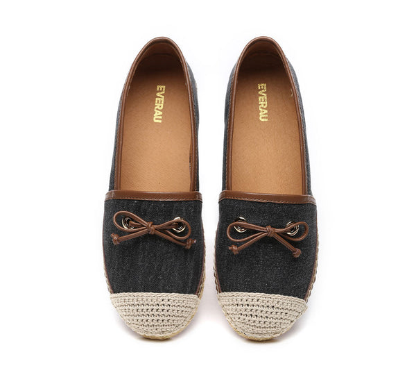 Espadrilles - Women Leather Slip-on Bow Flat Espadrilles Esther