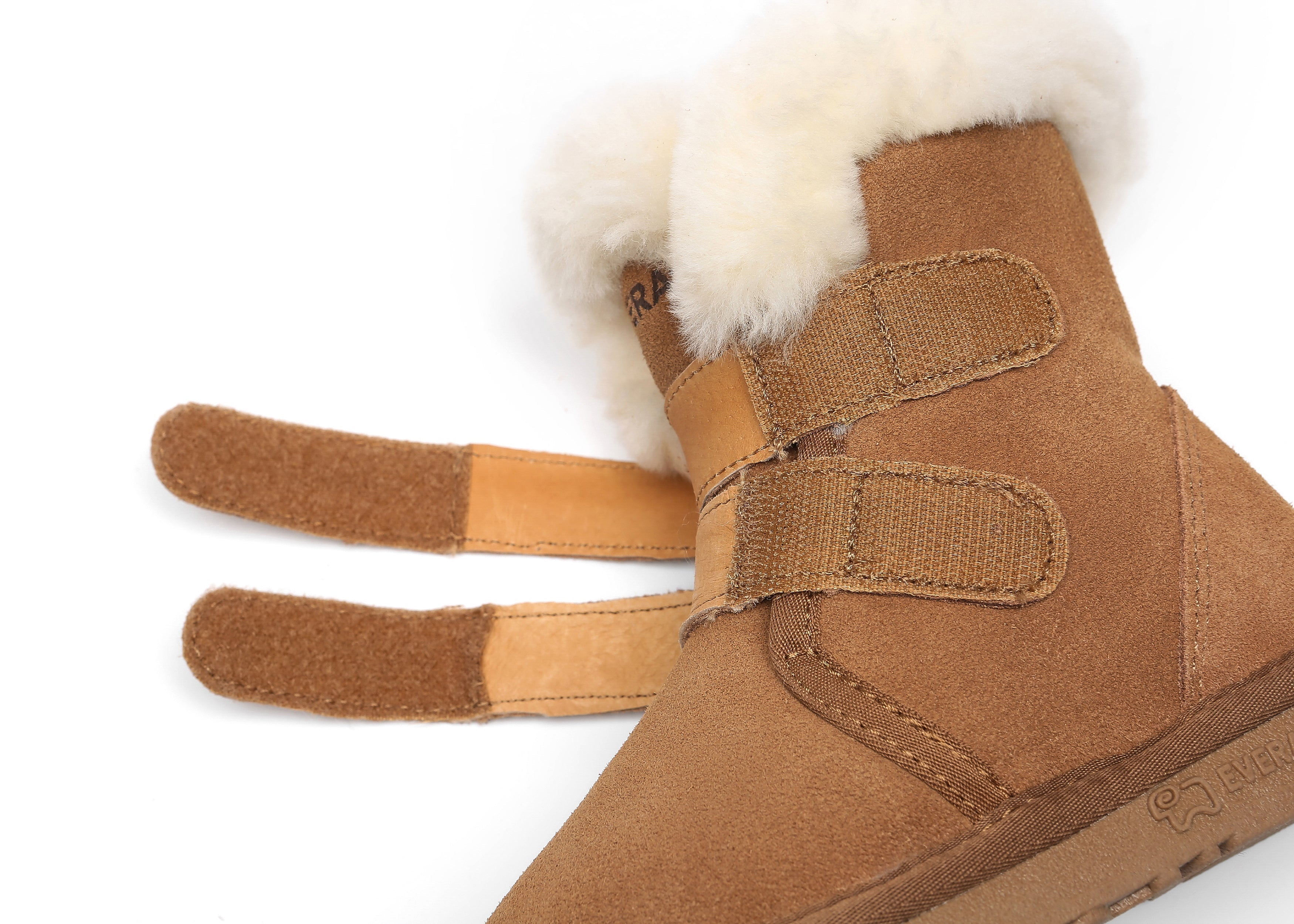 EVERAU® Double Hook And Loop Strap Sheepskin Boots Kids Nordic - UGG Boots - Chestnut - AU Kids 6-7 / EU 25 - Uggoutlet