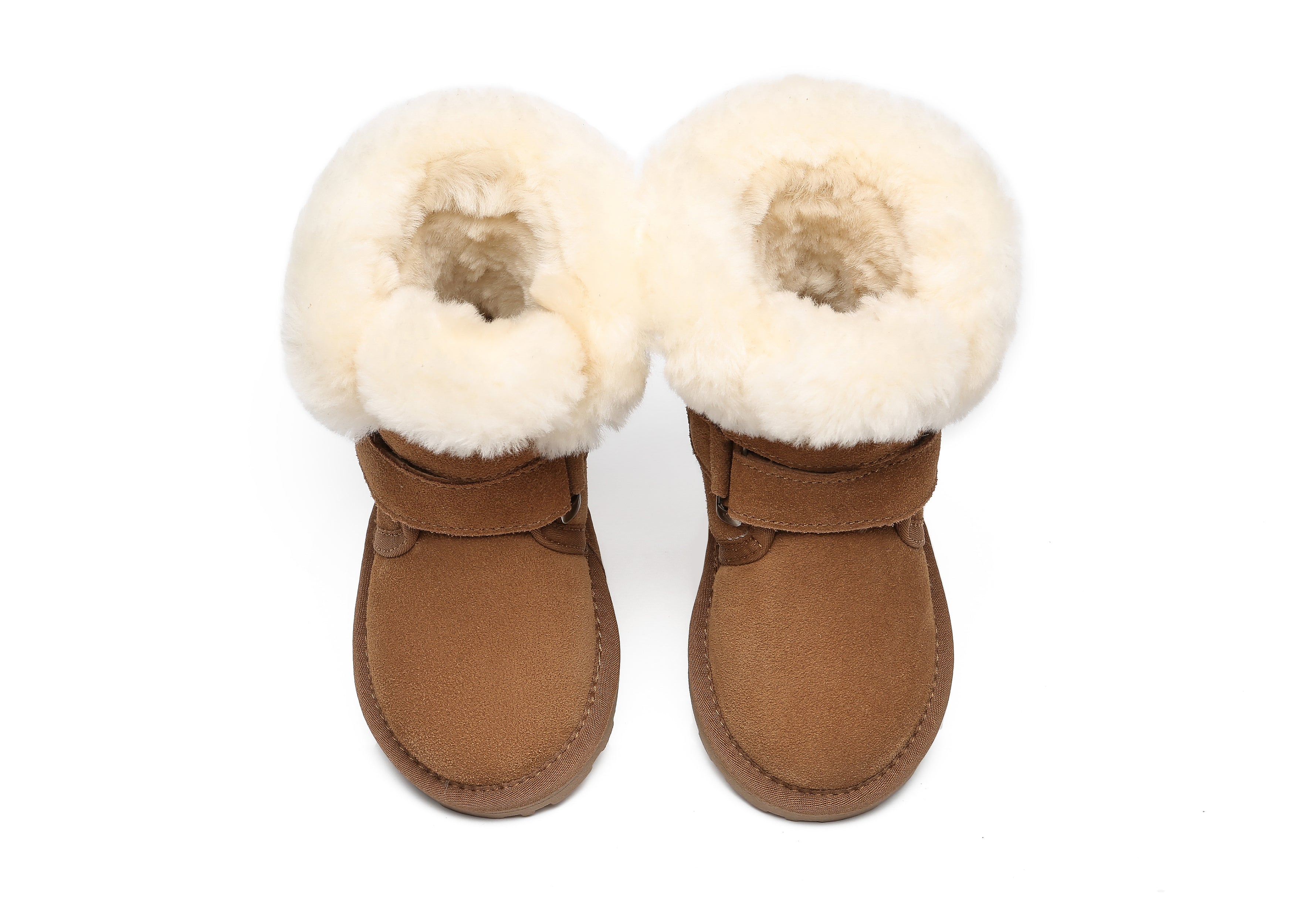 EVERAU® Double Hook And Loop Strap Sheepskin Boots Kids Nordic - UGG Boots - Chestnut - AU Kids 6-7 / EU 25 - Uggoutlet