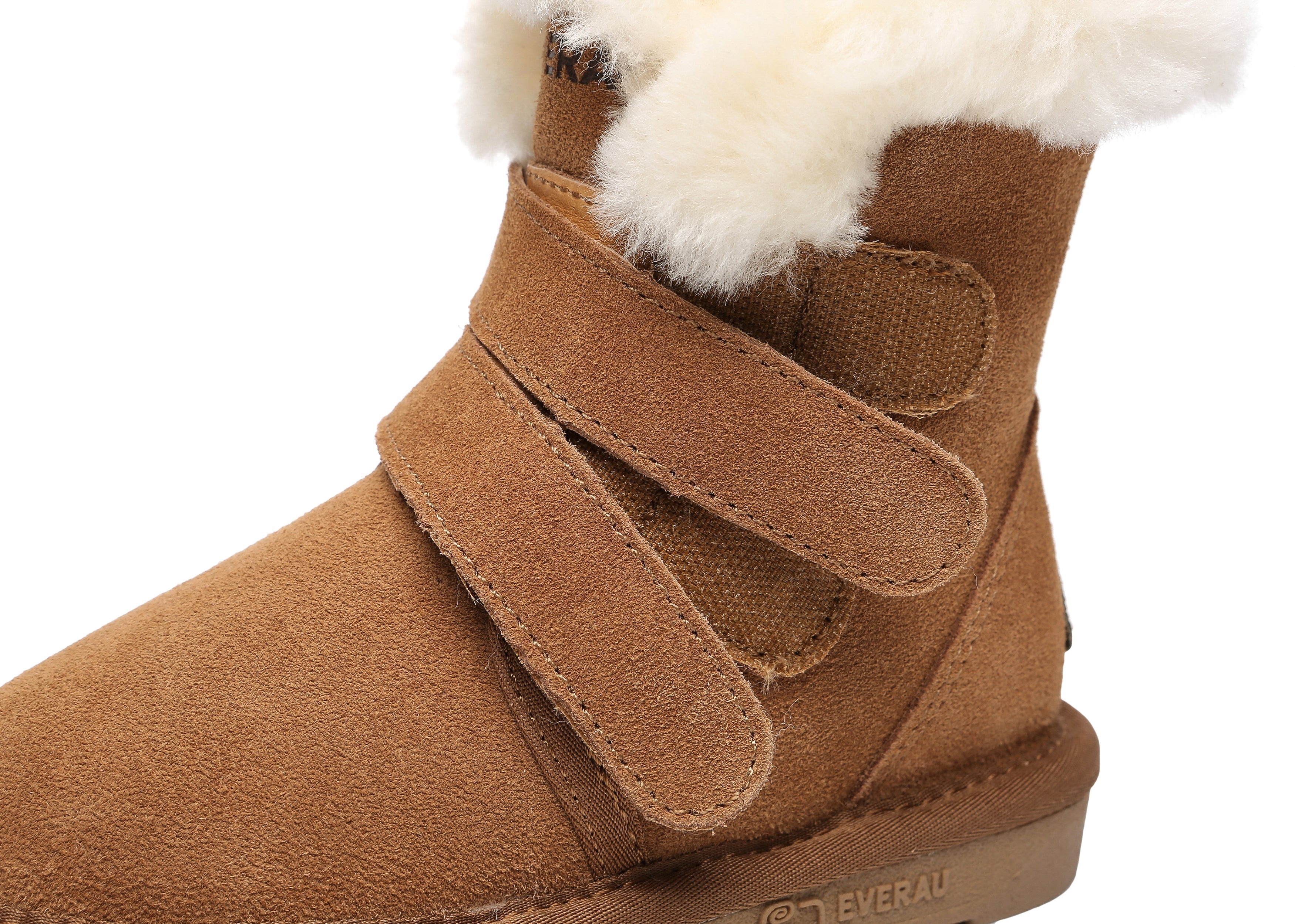 EVERAU® Double Hook And Loop Strap Sheepskin Boots Kids Nordic - UGG Boots - Chestnut - AU Kids 6-7 / EU 25 - Uggoutlet