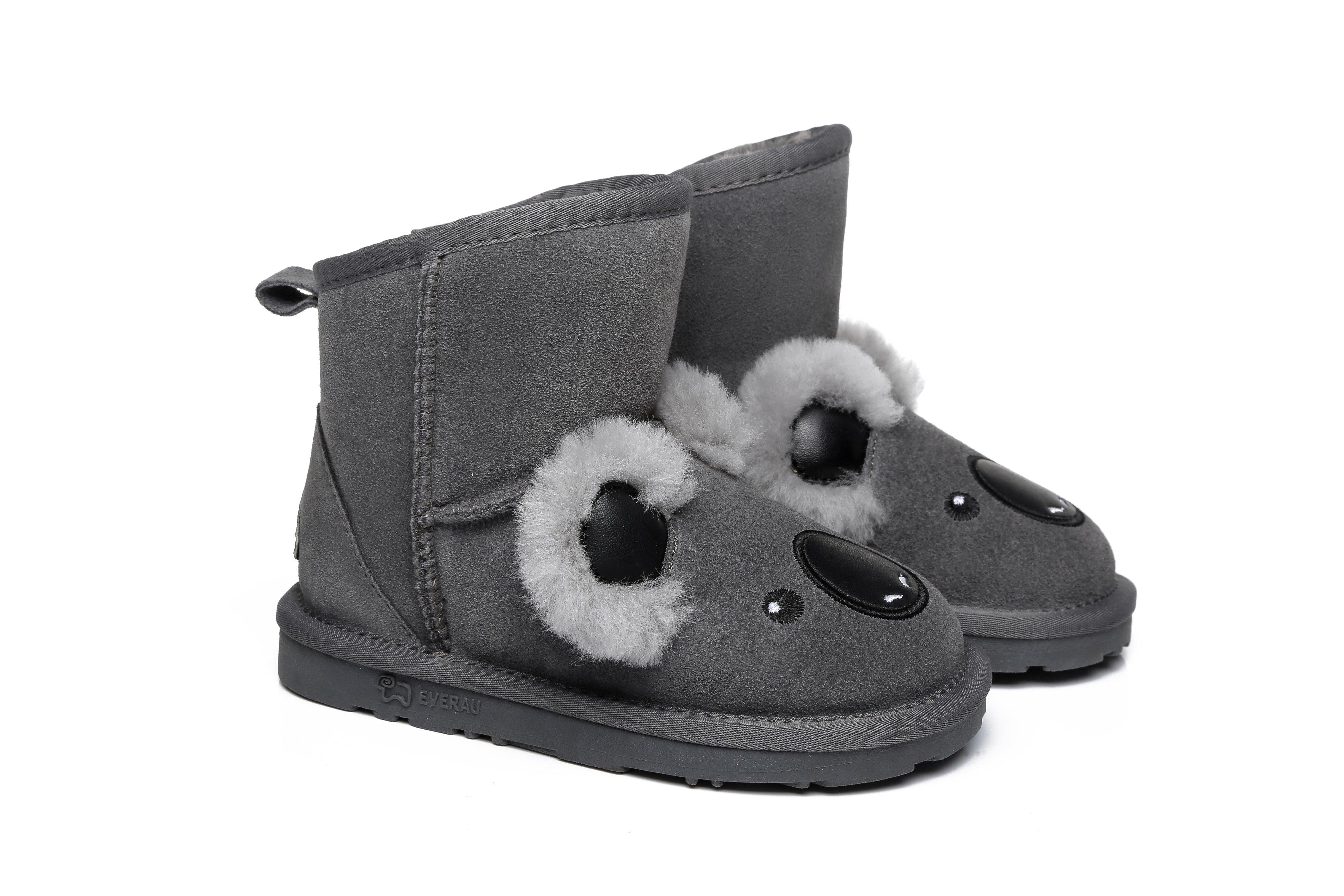 EVERAU® Kids Sheepskin Boots Koala - UGG Boots - Grey - AU Kids 6-7 / EU 25 - Uggoutlet