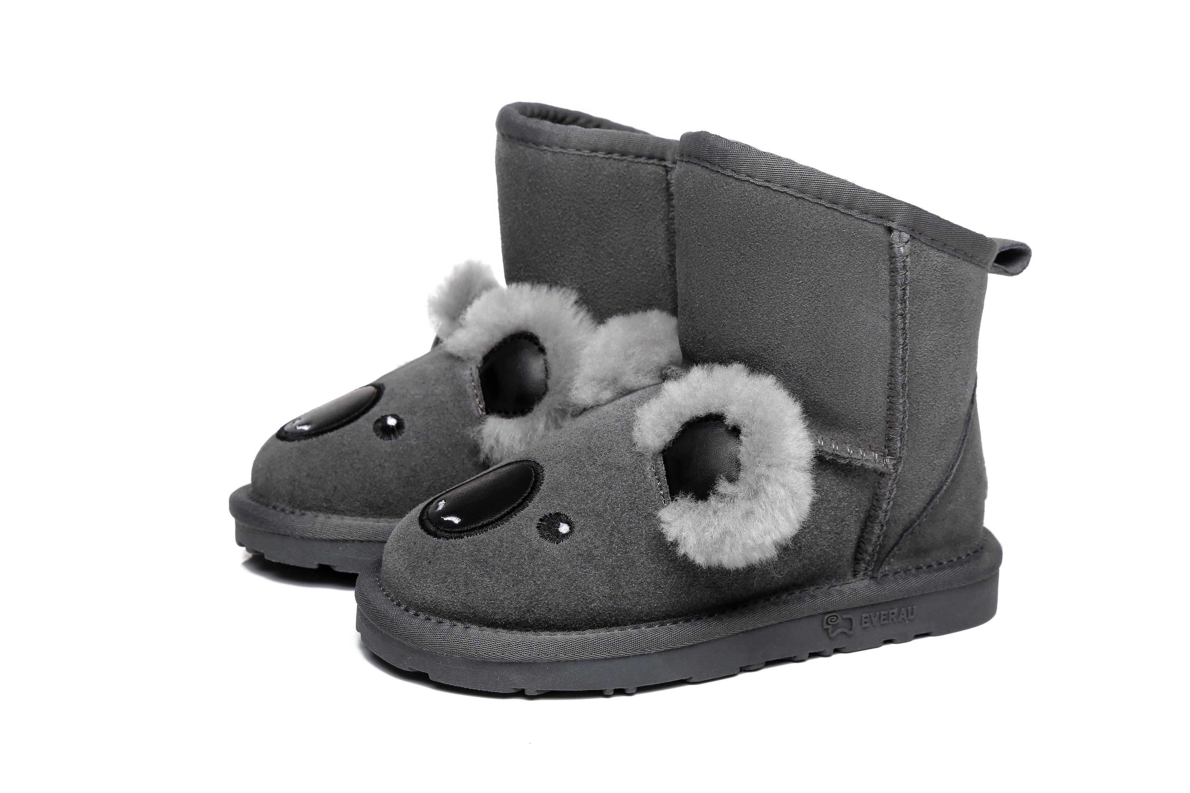EVERAU® Kids Sheepskin Boots Koala - UGG Boots - Grey - AU Kids 6-7 / EU 25 - Uggoutlet