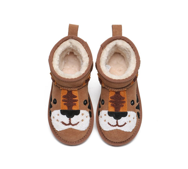 EVERAU® Kids Sheepskin Boots Tiger - UGG Boots - Chestnut - AU Kids 25 / EU 25 - Uggoutlet