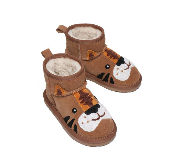 EVERAU® Kids Sheepskin Boots Tiger - UGG Boots - Chestnut - AU Kids 25 / EU 25 - Uggoutlet