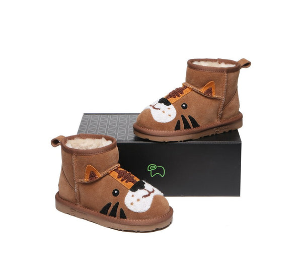 EVERAU® Kids Sheepskin Boots Tiger - UGG Boots - Chestnut - AU Kids 25 / EU 25 - Uggoutlet