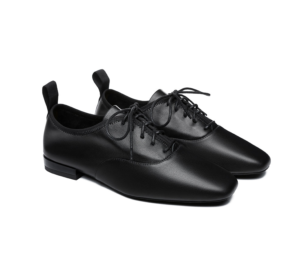 EVERAU® Lace Up Leather Flats Women Kara - Flats - Black - AU Ladies 4 / AU Men 2 / EU 35 - Uggoutlet
