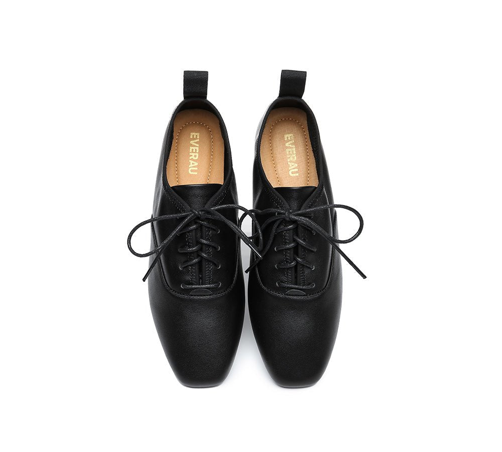 EVERAU® Lace Up Leather Flats Women Kara - Flats - Black - AU Ladies 4 / AU Men 2 / EU 35 - Uggoutlet