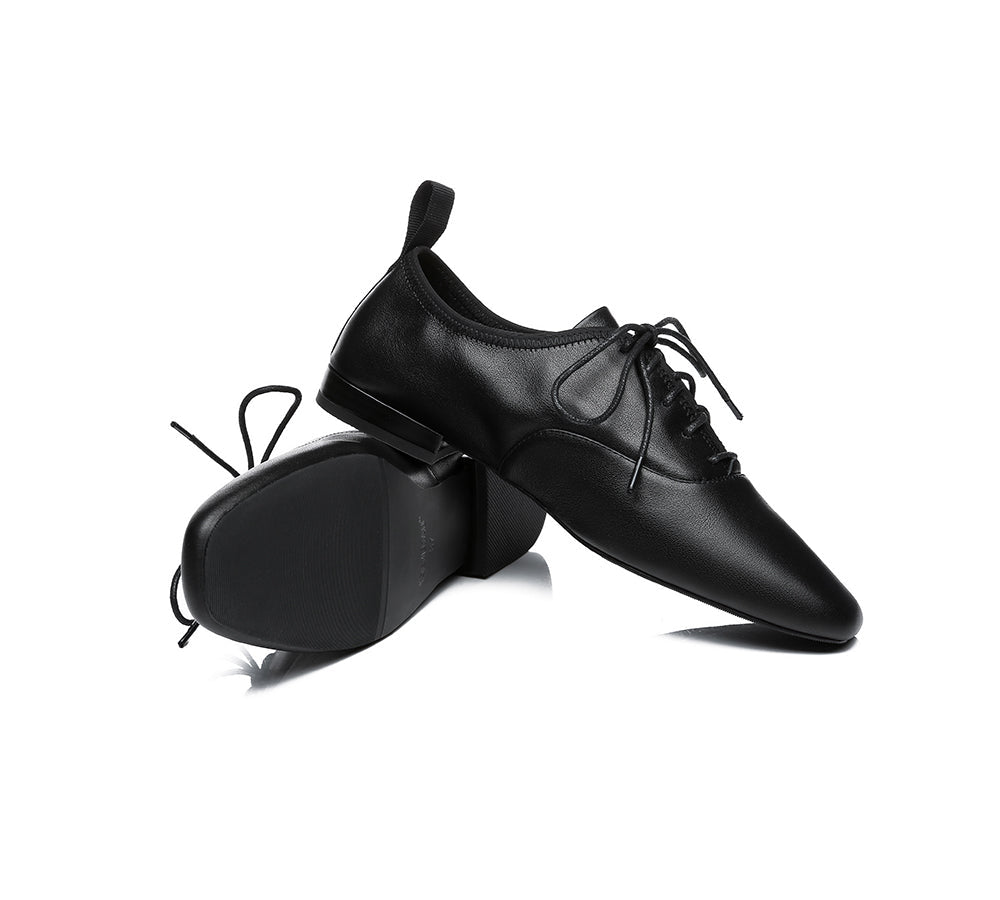 EVERAU® Lace Up Leather Flats Women Kara - Flats - Black - AU Ladies 4 / AU Men 2 / EU 35 - Uggoutlet