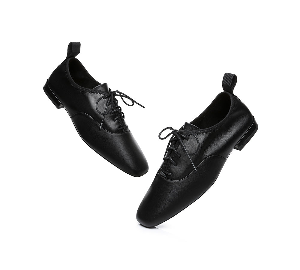 EVERAU® Lace Up Leather Flats Women Kara - Flats - Black - AU Ladies 4 / AU Men 2 / EU 35 - Uggoutlet