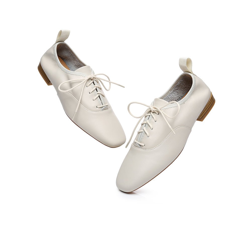 EVERAU® Lace Up Leather Flats Women Kara - Flats - Milky White - AU Ladies 4 / AU Men 2 / EU 35 - Uggoutlet