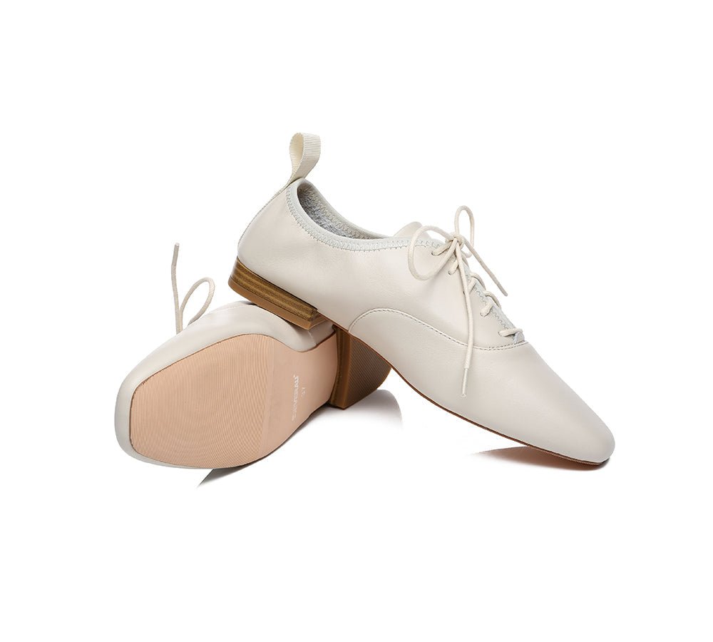 EVERAU® Lace Up Leather Flats Women Kara - Flats - Milky White - AU Ladies 4 / AU Men 2 / EU 35 - Uggoutlet