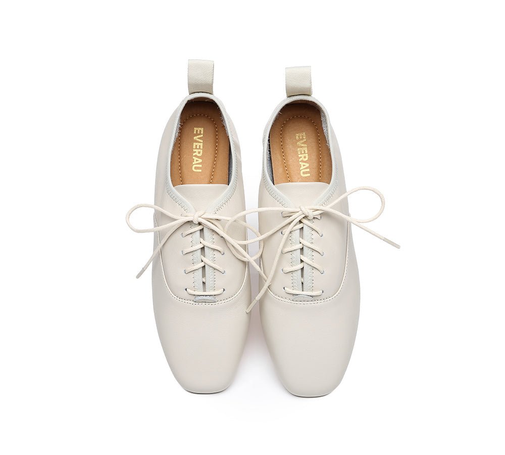 EVERAU® Lace Up Leather Flats Women Kara - Flats - Milky White - AU Ladies 4 / AU Men 2 / EU 35 - Uggoutlet
