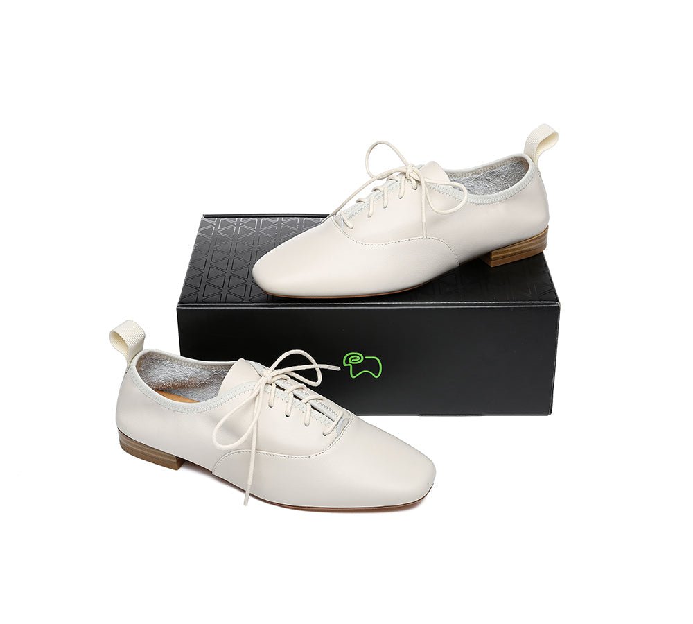 EVERAU® Lace Up Leather Flats Women Kara - Flats - Milky White - AU Ladies 4 / AU Men 2 / EU 35 - Uggoutlet