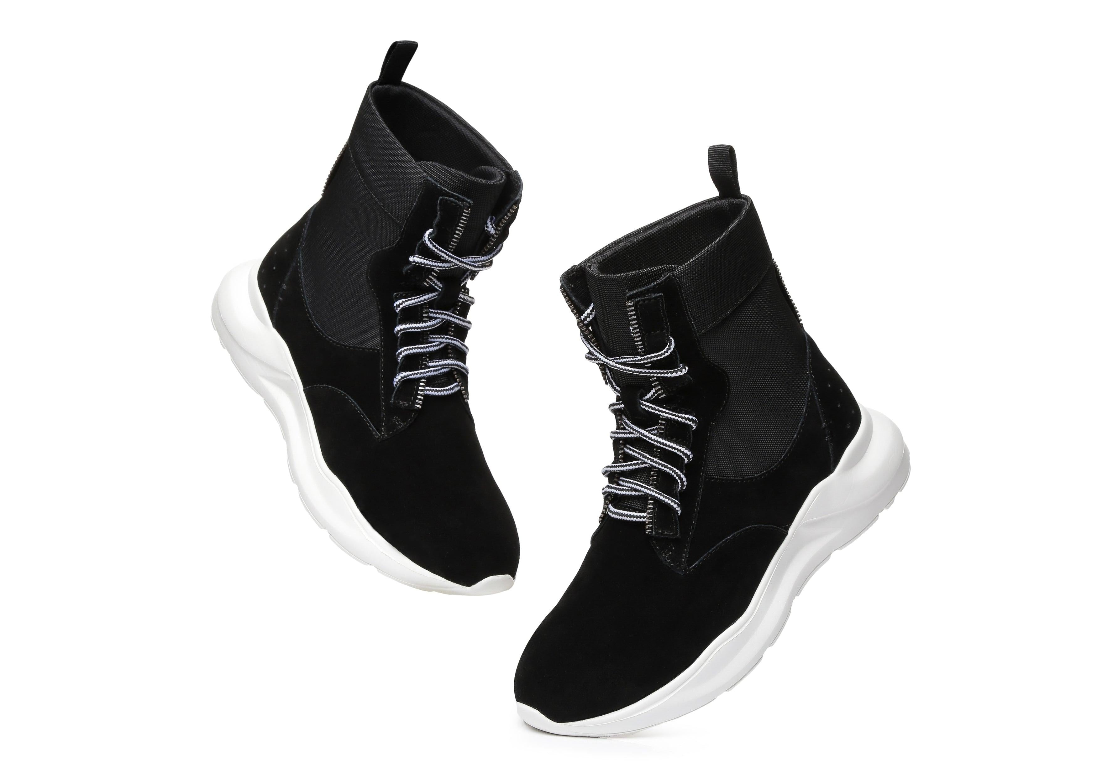 EVERAU® Leather Lace-Up Ankle Sneaker Women Wayfarer - UGG Boots - Black - AU Ladies 4 / AU Men 2 / EU 35 - Uggoutlet