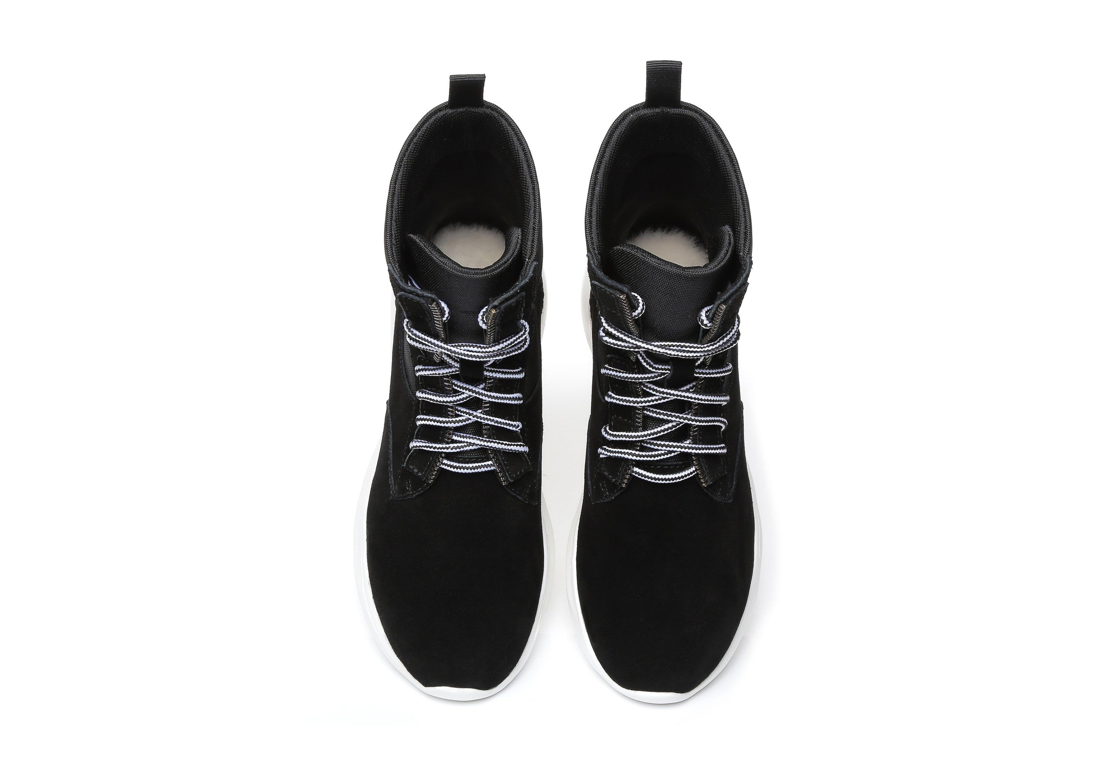 EVERAU® Leather Lace-Up Ankle Sneaker Women Wayfarer - UGG Boots - Black - AU Ladies 4 / AU Men 2 / EU 35 - Uggoutlet