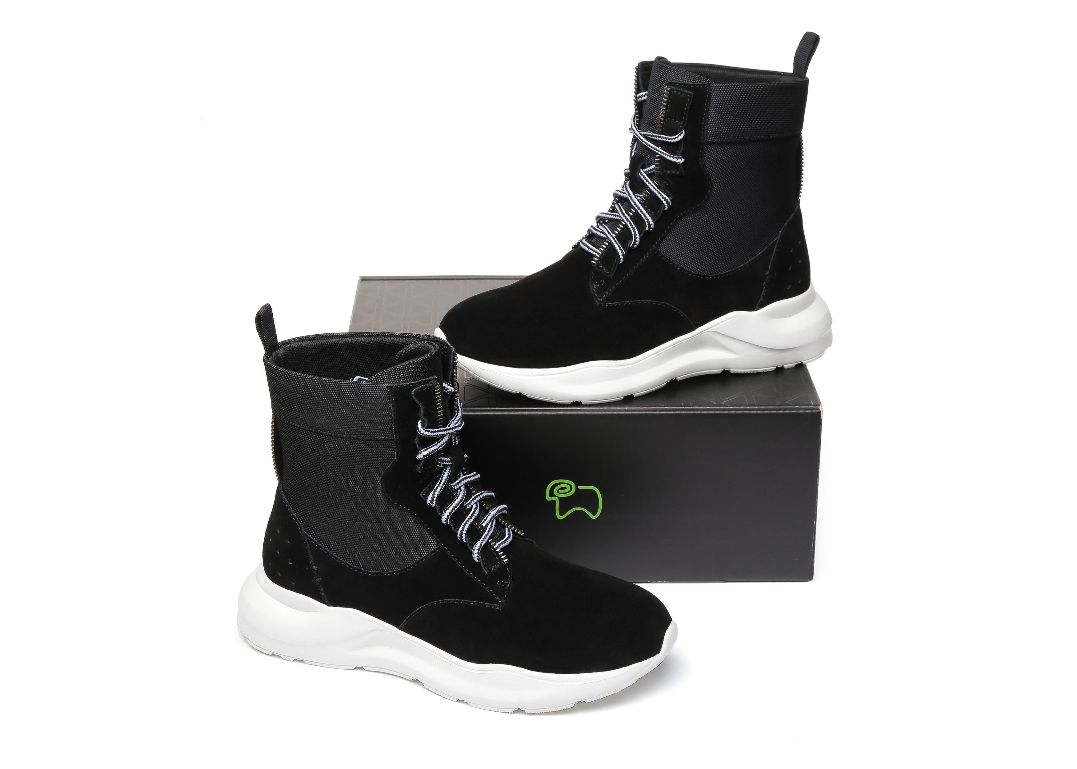 EVERAU® Leather Lace-Up Ankle Sneaker Women Wayfarer - UGG Boots - Black - AU Ladies 4 / AU Men 2 / EU 35 - Uggoutlet