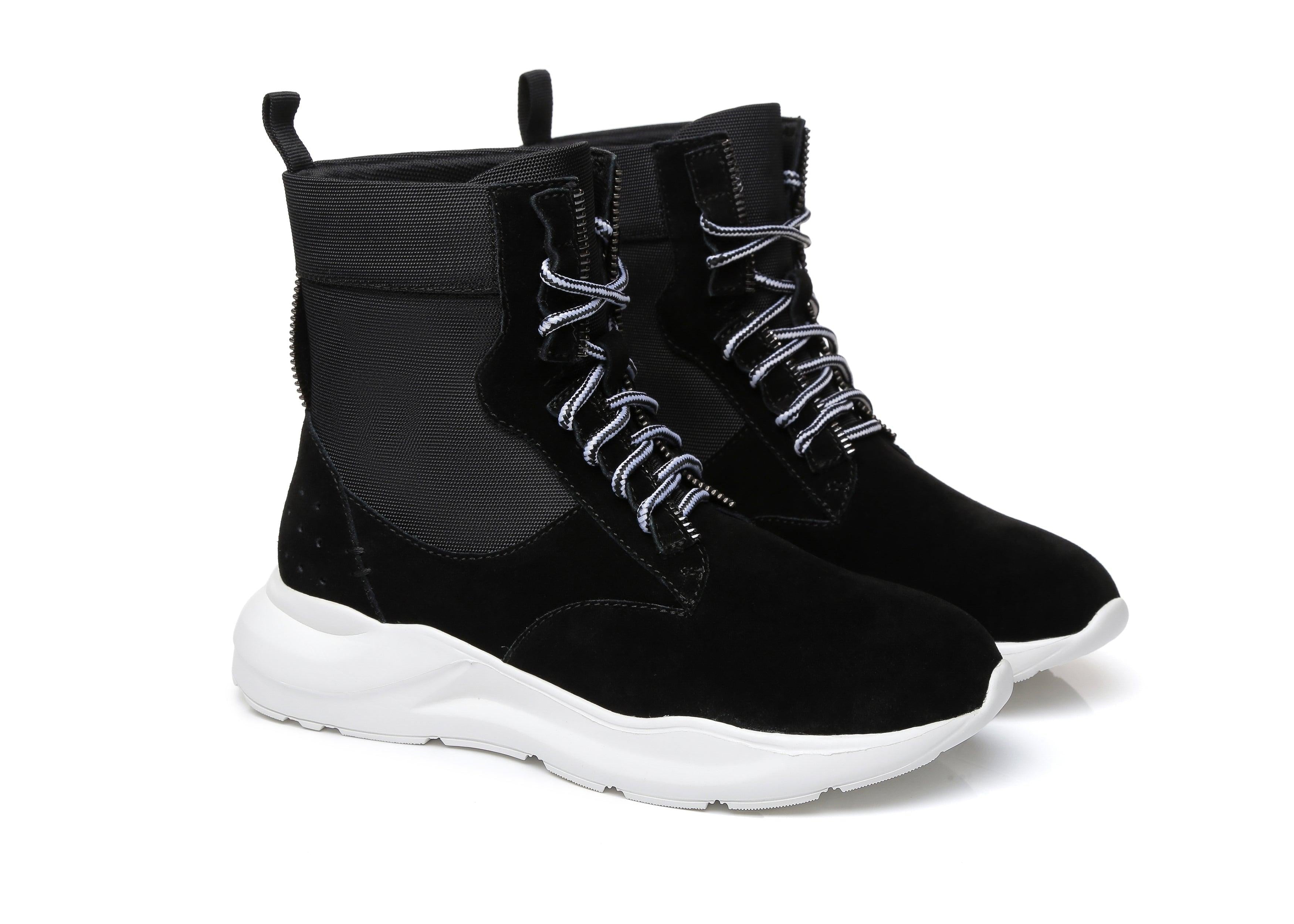 EVERAU® Leather Lace-Up Ankle Sneaker Women Wayfarer - UGG Boots - Black - AU Ladies 4 / AU Men 2 / EU 35 - Uggoutlet