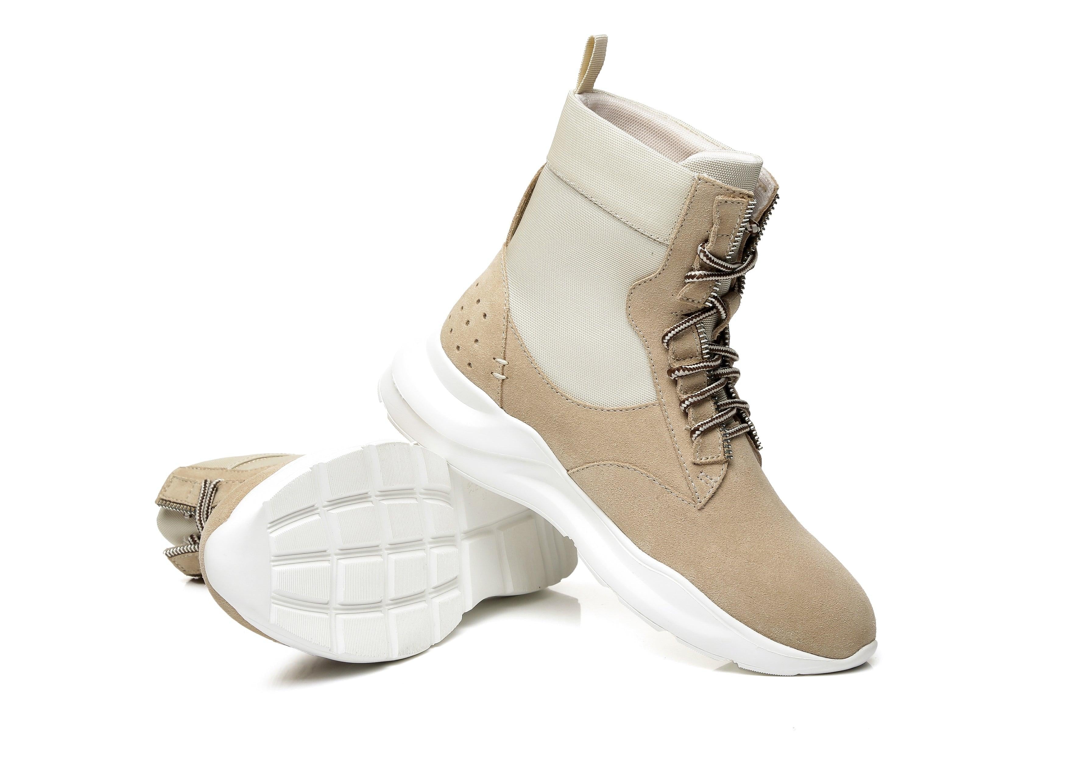 EVERAU® Leather Lace-Up Ankle Sneaker Women Wayfarer - UGG Boots - Khaki - AU Ladies 4 / AU Men 2 / EU 35 - Uggoutlet