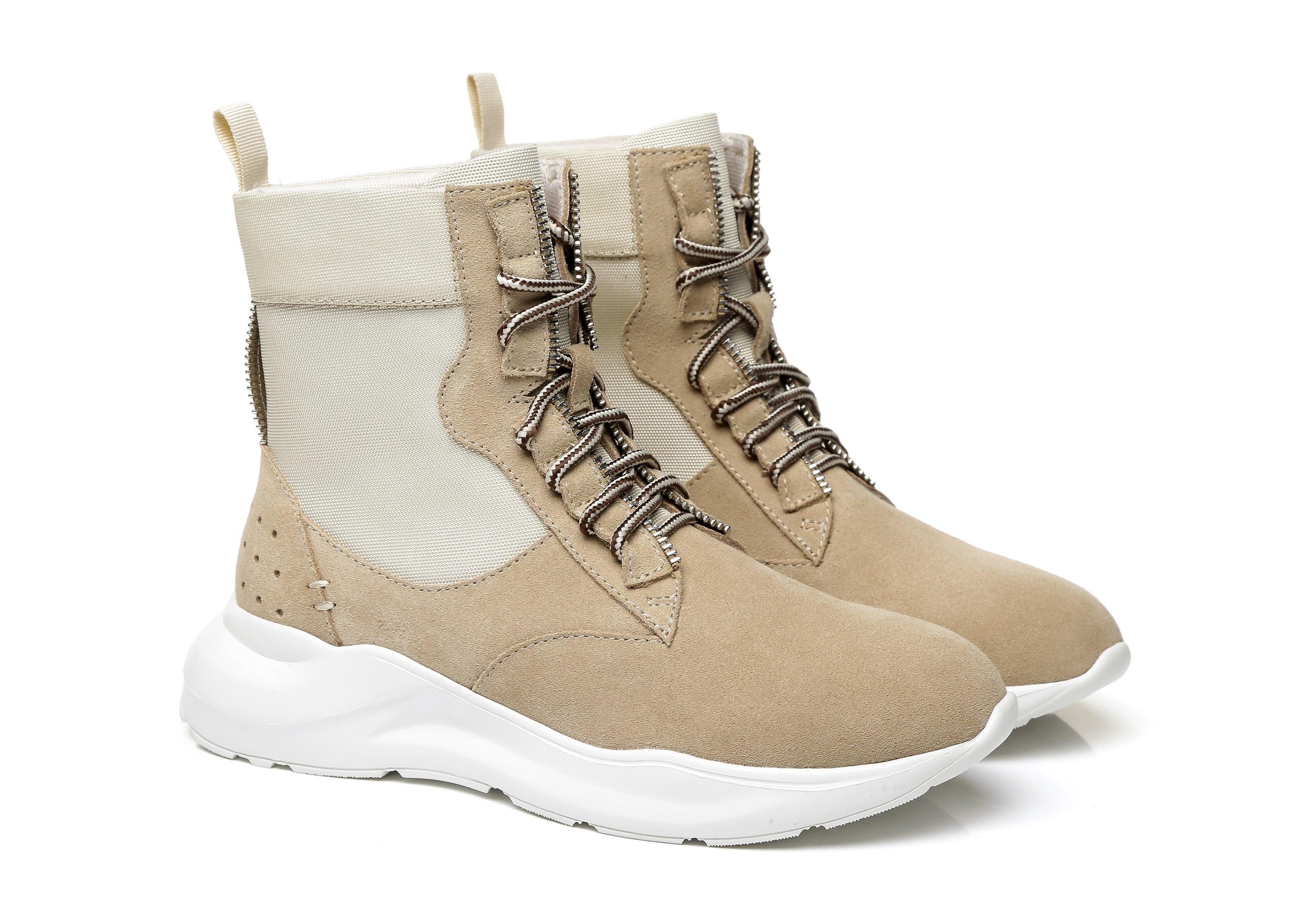 EVERAU® Leather Lace-Up Ankle Sneaker Women Wayfarer - UGG Boots - Khaki - AU Ladies 4 / AU Men 2 / EU 35 - Uggoutlet