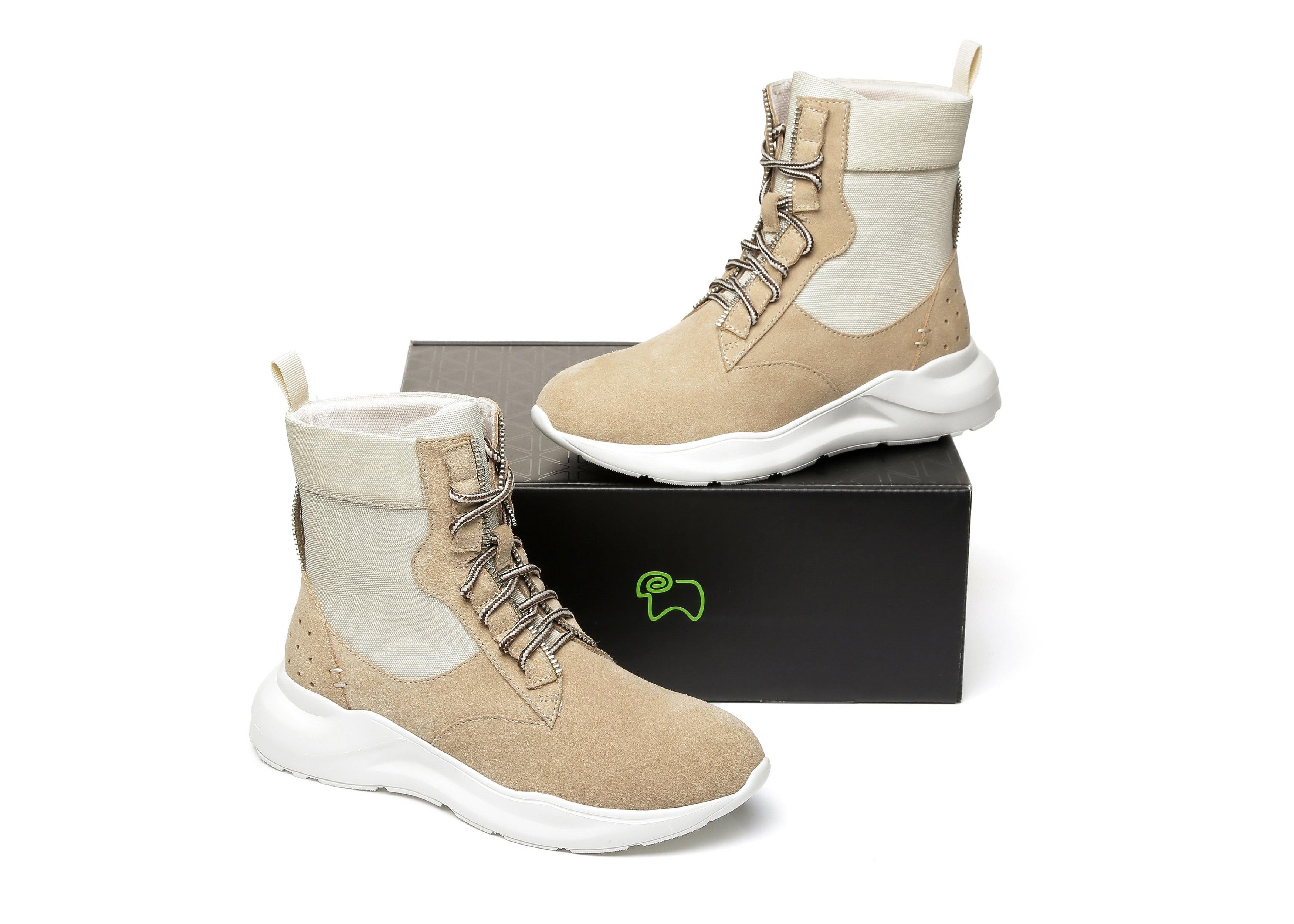 EVERAU® Leather Lace-Up Ankle Sneaker Women Wayfarer - UGG Boots - Khaki - AU Ladies 4 / AU Men 2 / EU 35 - Uggoutlet