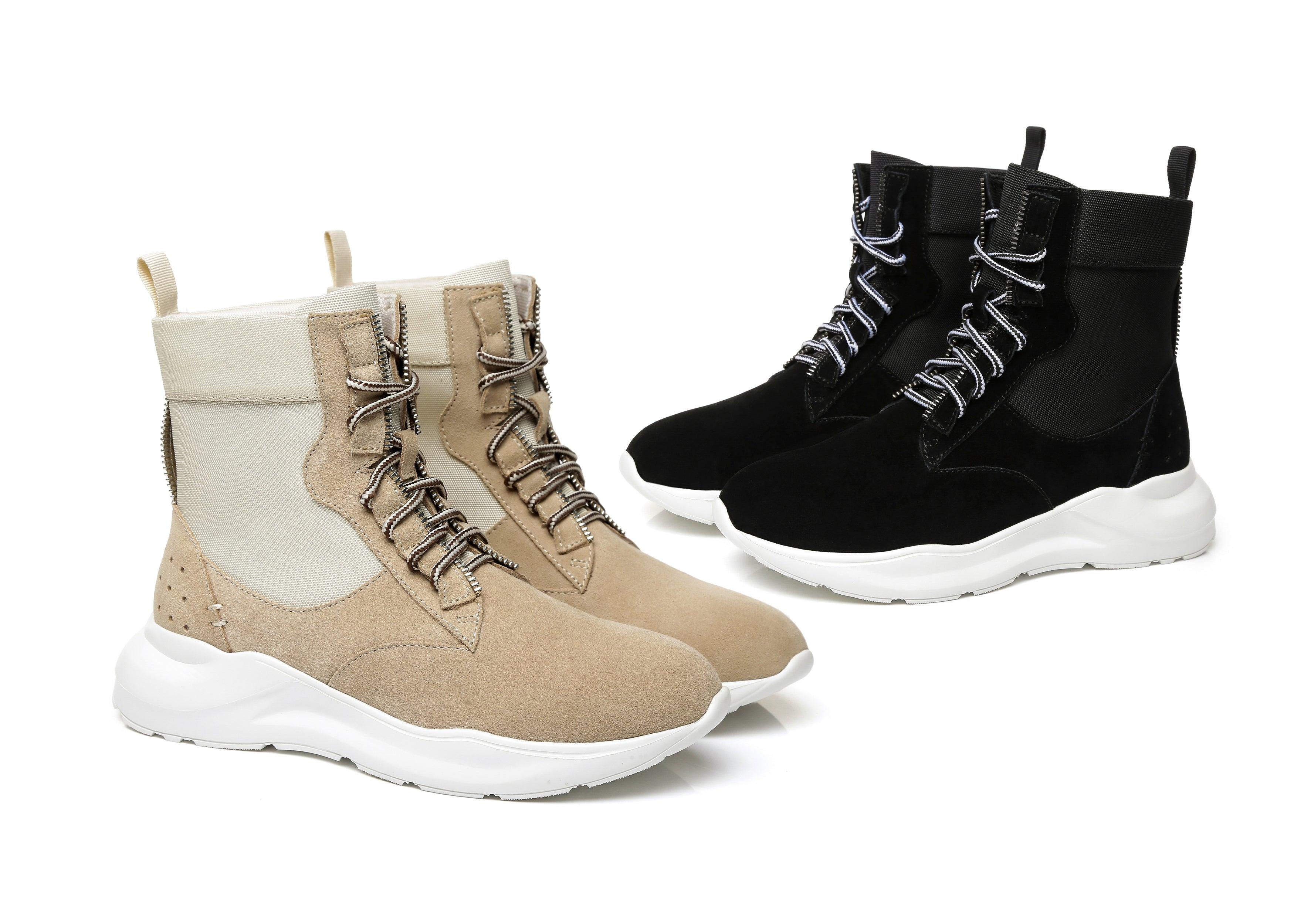 EVERAU® Leather Lace-Up Ankle Sneaker Women Wayfarer - UGG Boots - Khaki - AU Ladies 4 / AU Men 2 / EU 35 - Uggoutlet