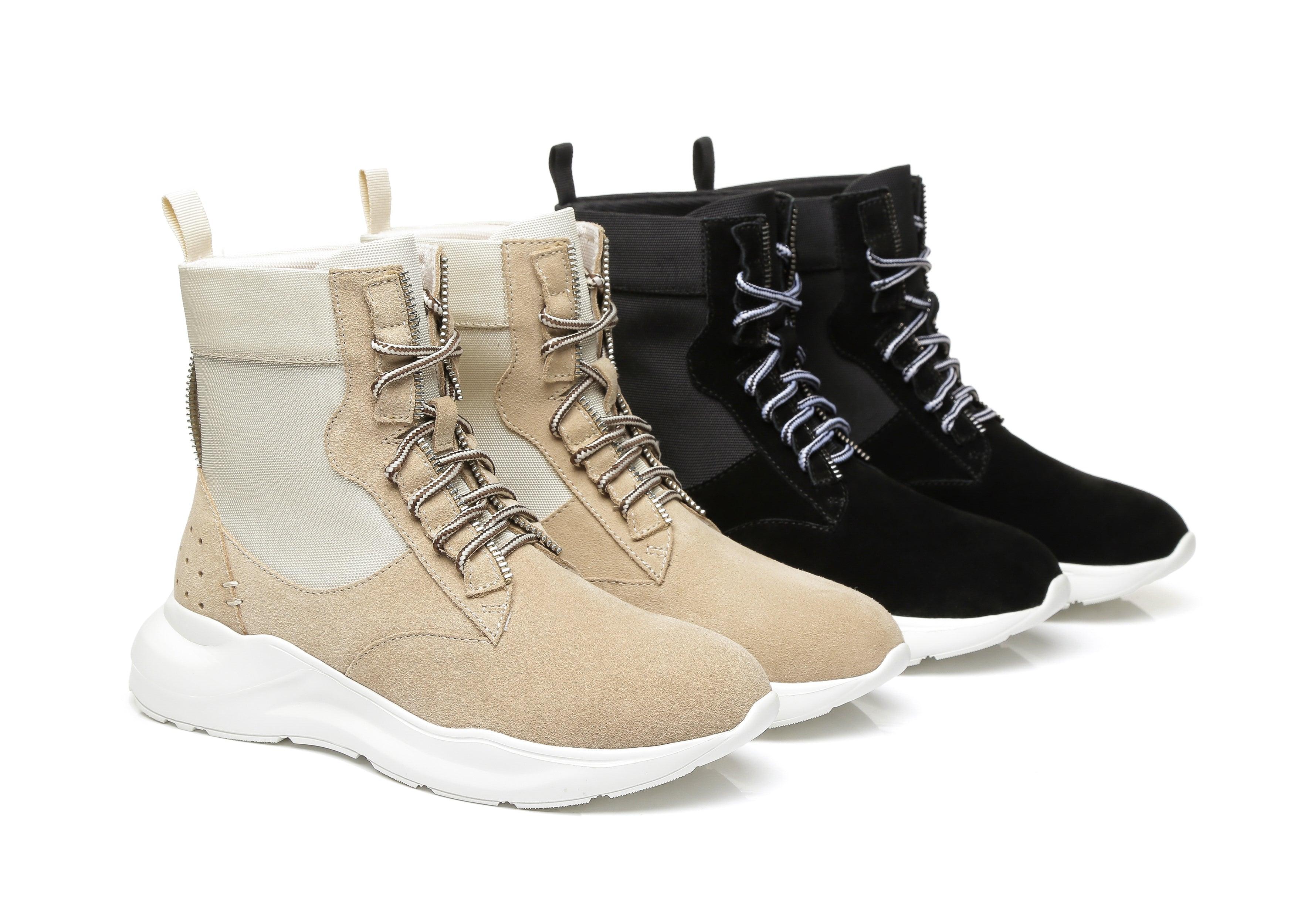 EVERAU® Leather Lace-Up Ankle Sneaker Women Wayfarer - UGG Boots - Khaki - AU Ladies 4 / AU Men 2 / EU 35 - Uggoutlet