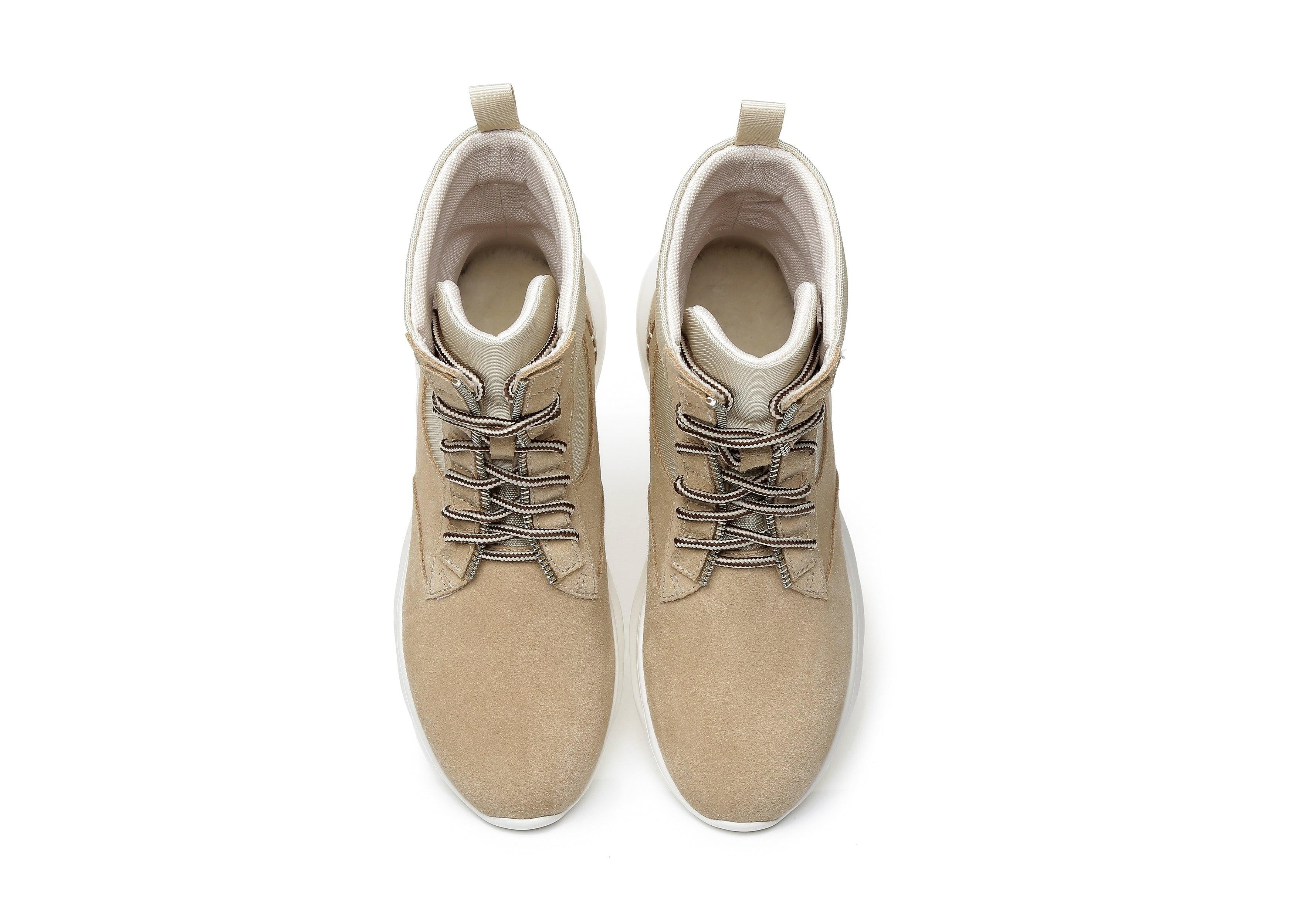 EVERAU® Leather Lace-Up Ankle Sneaker Women Wayfarer - UGG Boots - Khaki - AU Ladies 4 / AU Men 2 / EU 35 - Uggoutlet