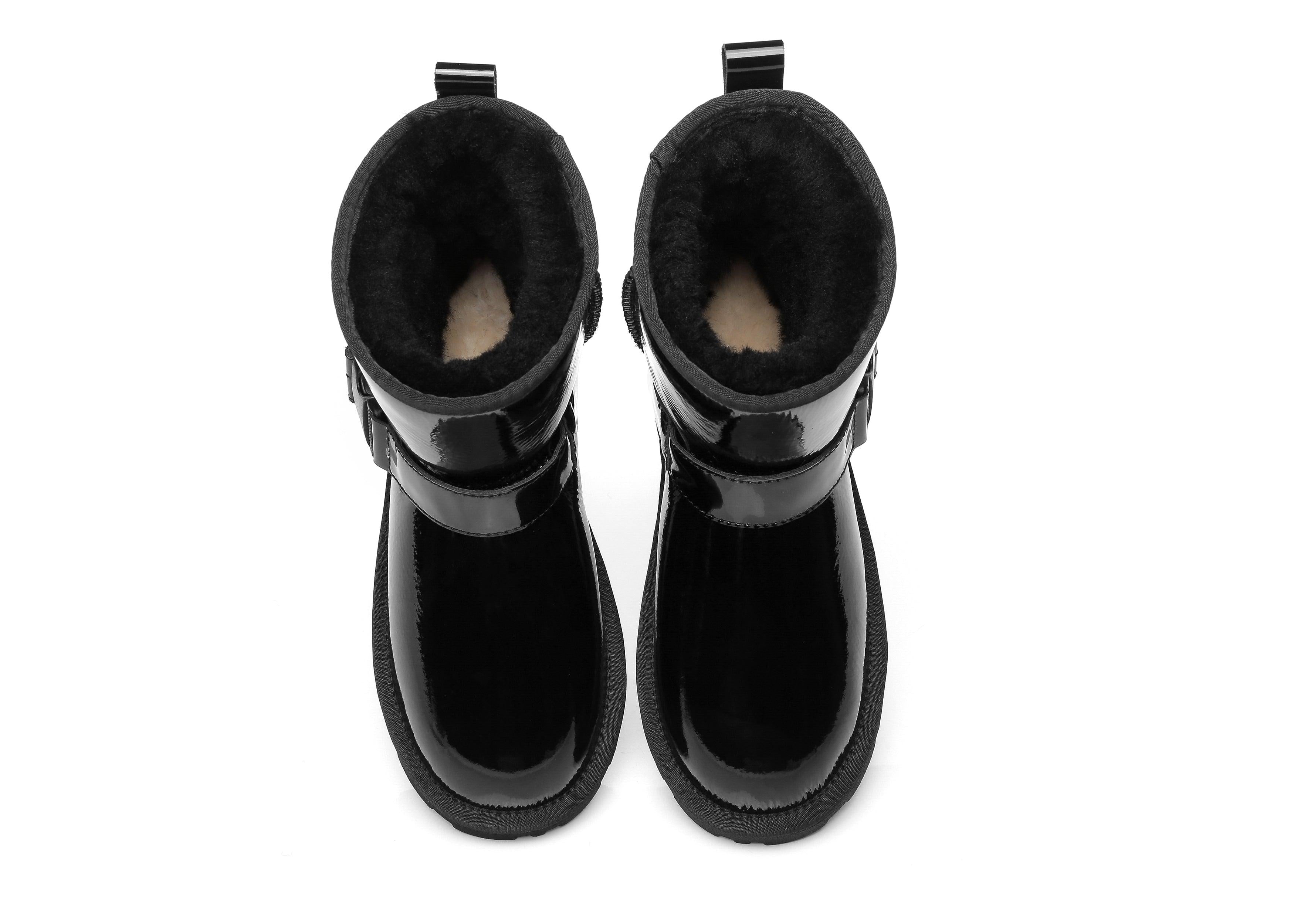 EVERAU® Mini Patent Leather Boots Women Linker - UGG Boots - Black - AU Ladies 4 / AU Men 2 / EU 35 - Uggoutlet