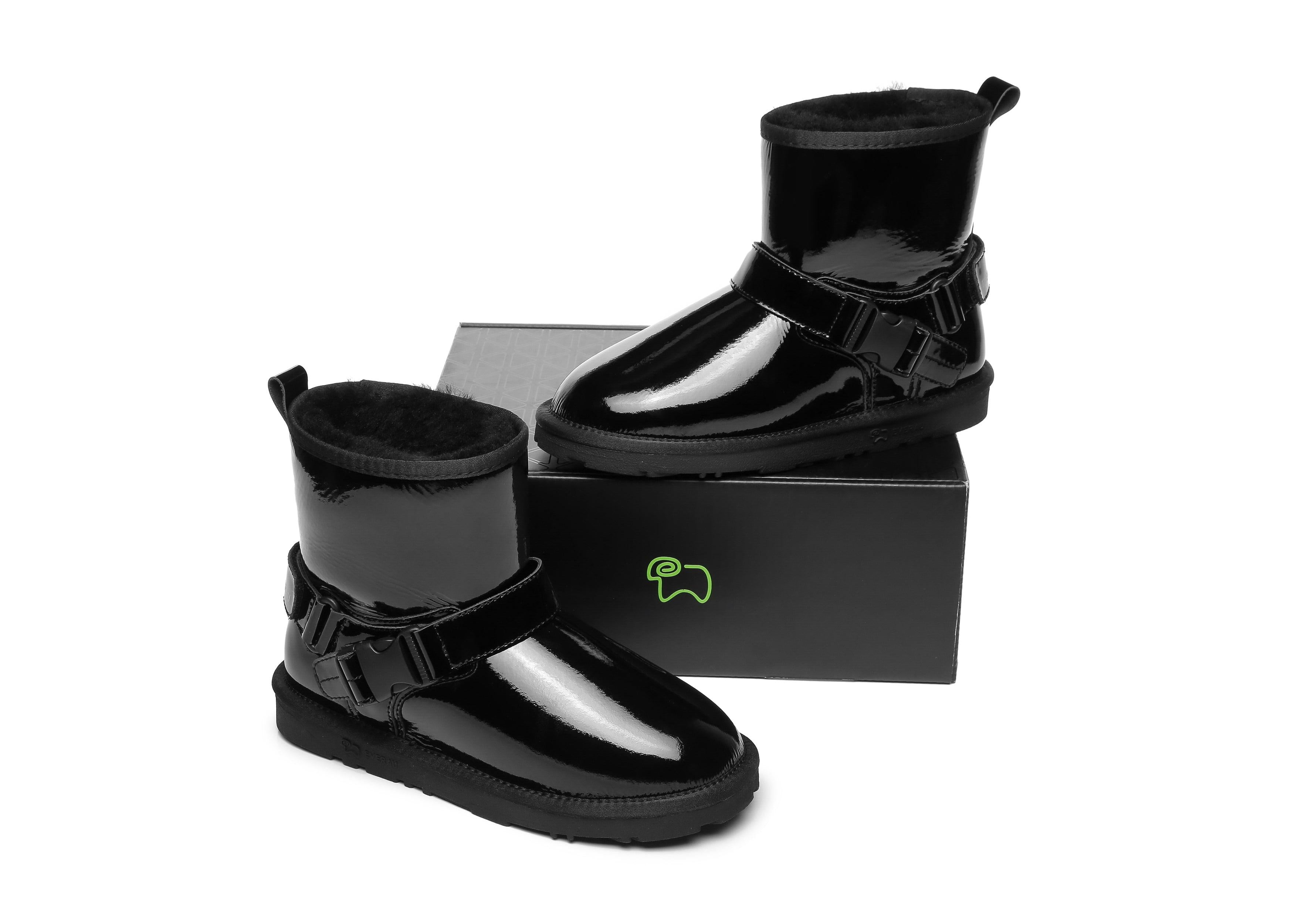 EVERAU® Mini Patent Leather Boots Women Linker - UGG Boots - Black - AU Ladies 4 / AU Men 2 / EU 35 - Uggoutlet