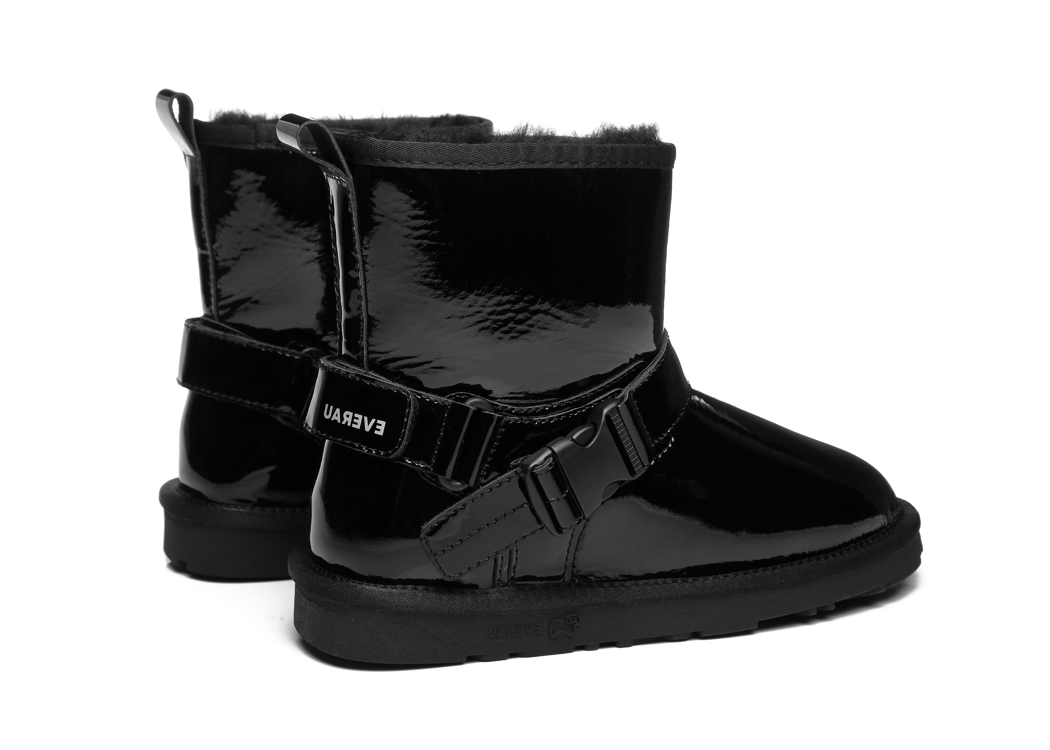 EVERAU® Mini Patent Leather Boots Women Linker - UGG Boots - Black - AU Ladies 4 / AU Men 2 / EU 35 - Uggoutlet