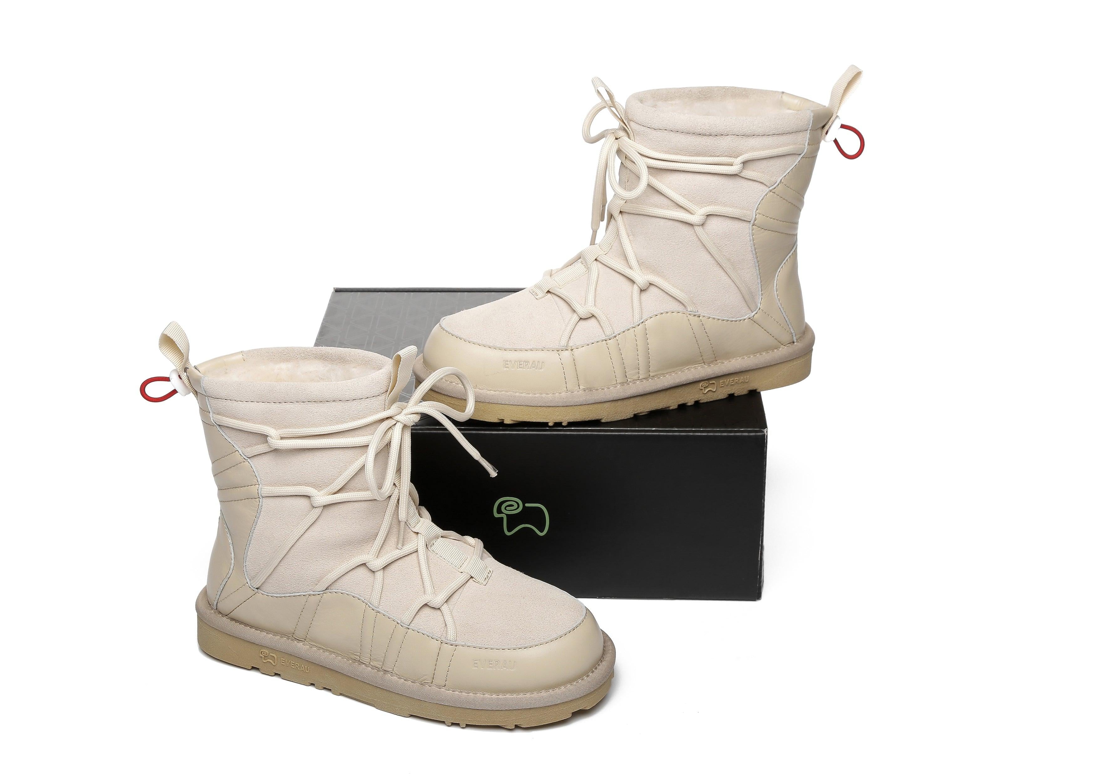 EVERAU® Mini Sheepskin Snowboots Women Didot - UGG Boots - Beige - AU Ladies 4 / AU Men 2 / EU 35 - Uggoutlet