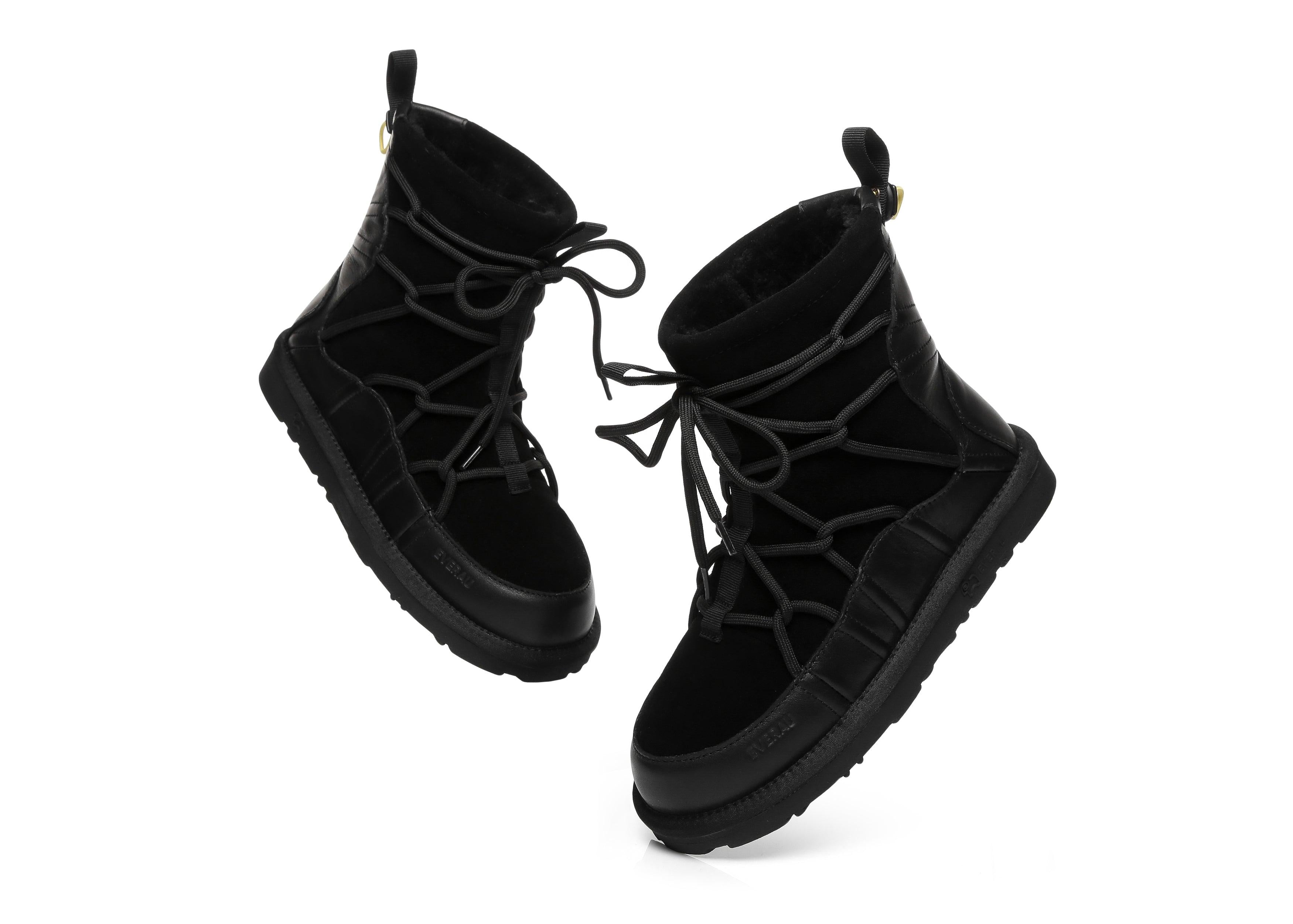 EVERAU® Mini Sheepskin Snowboots Women Didot - UGG Boots - Black - AU Ladies 4 / AU Men 2 / EU 35 - Uggoutlet