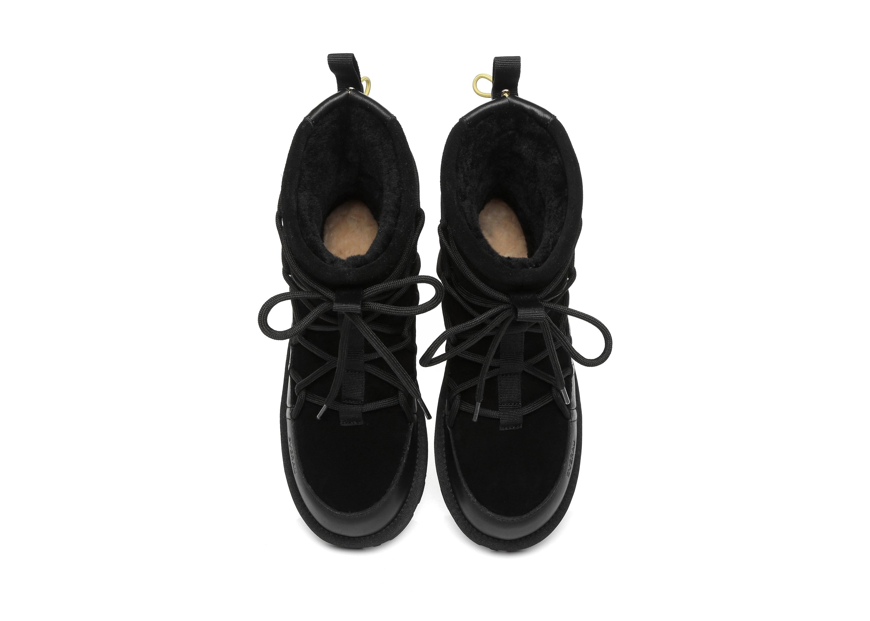 EVERAU® Mini Sheepskin Snowboots Women Didot - UGG Boots - Black - AU Ladies 4 / AU Men 2 / EU 35 - Uggoutlet