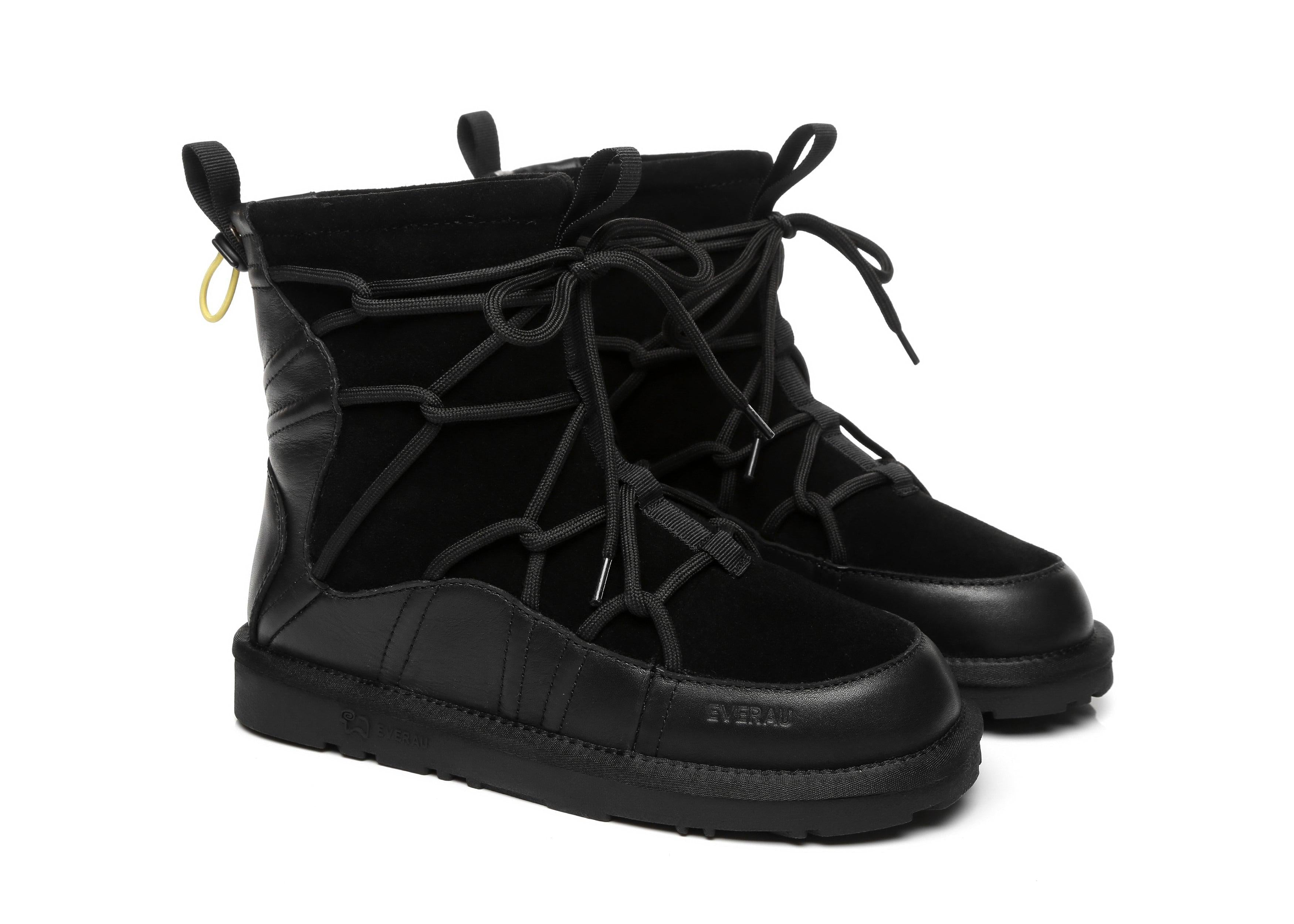 EVERAU® Mini Sheepskin Snowboots Women Didot - UGG Boots - Black - AU Ladies 4 / AU Men 2 / EU 35 - Uggoutlet