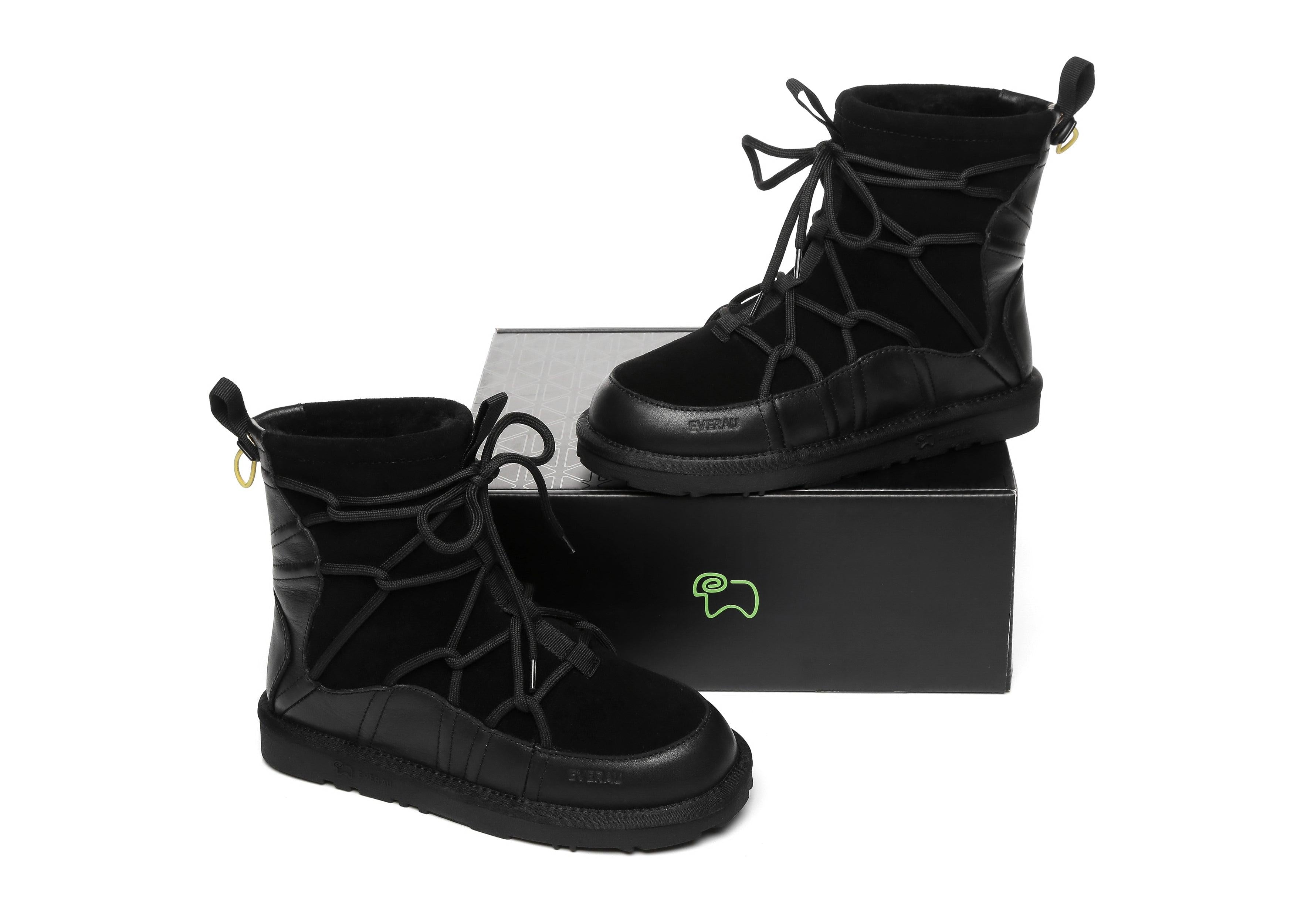EVERAU® Mini Sheepskin Snowboots Women Didot - UGG Boots - Black - AU Ladies 4 / AU Men 2 / EU 35 - Uggoutlet