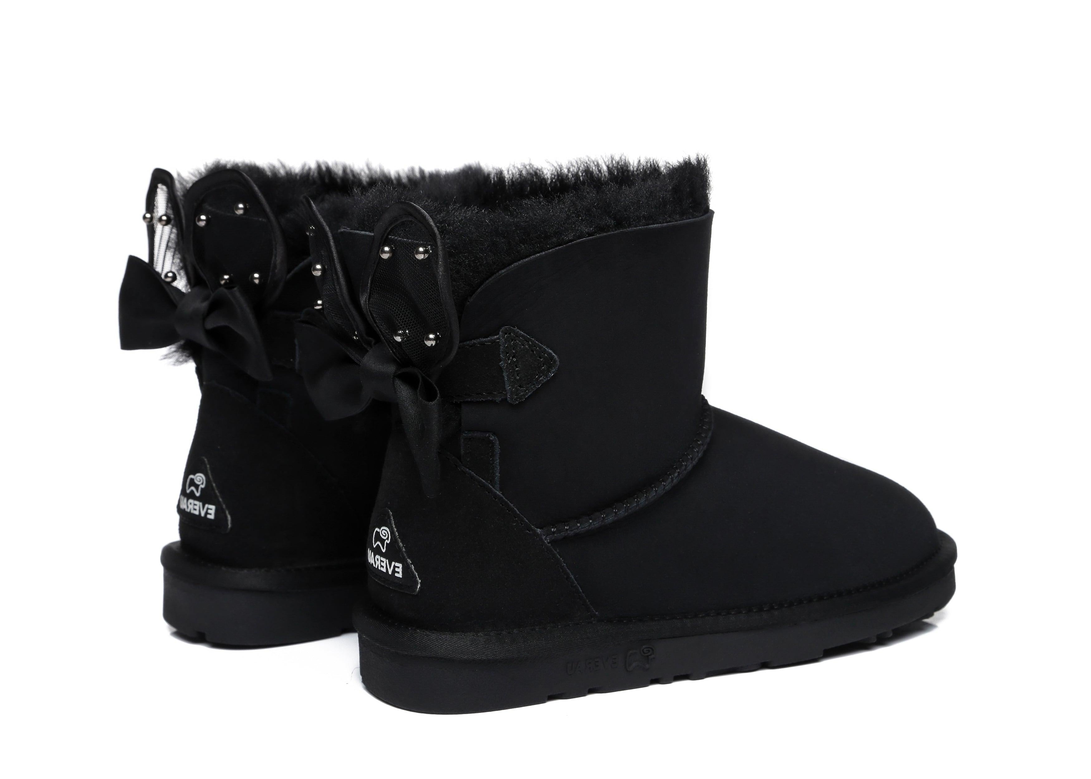 EVERAU® Mini Single Bow Women Wabbit Boots - UGG Boots - Black - AU Ladies 4 / AU Men 2 / EU 35 - Uggoutlet