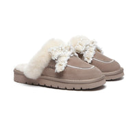 EVERAU® Premium Sheepskin Bow Slipper Women Barbra - UGG Slippers - Brown - AU Ladies 4 / AU Men 2 / EU 35 - Uggoutlet