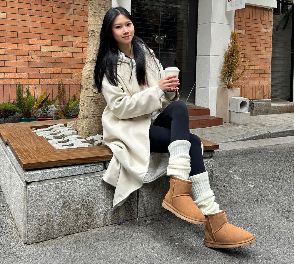 EVERAU UGG Boots Sheepskin Wool Ankle Boots Mini Classic Suede - UGG Boots - Chestnut - Uggoutlet