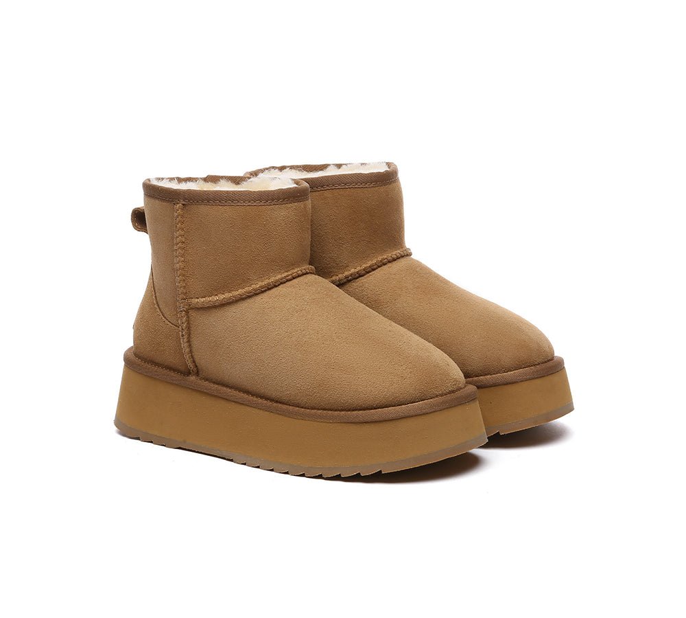EVERAU® UGG Boots Sheepskin Wool Ankle Platform Thick Bottom Mini Classic - UGG EXPRESS