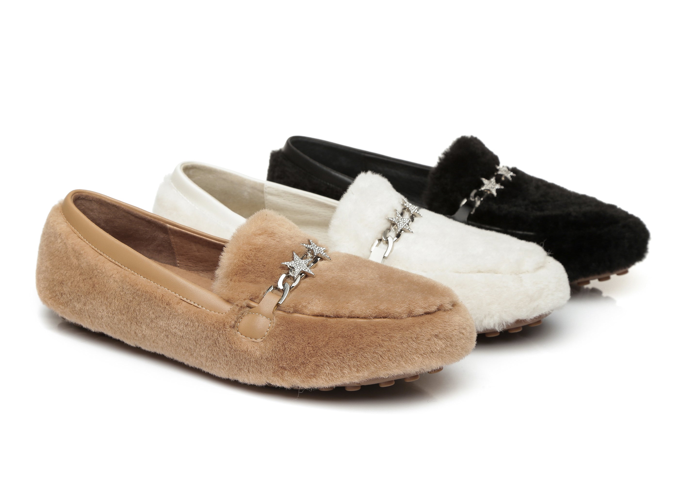 EVERAU® Women Fluffy Ballet Flats Chrom - Moccasins - Milky White - AU Ladies 4 / AU Men 2 / EU 35 - Uggoutlet