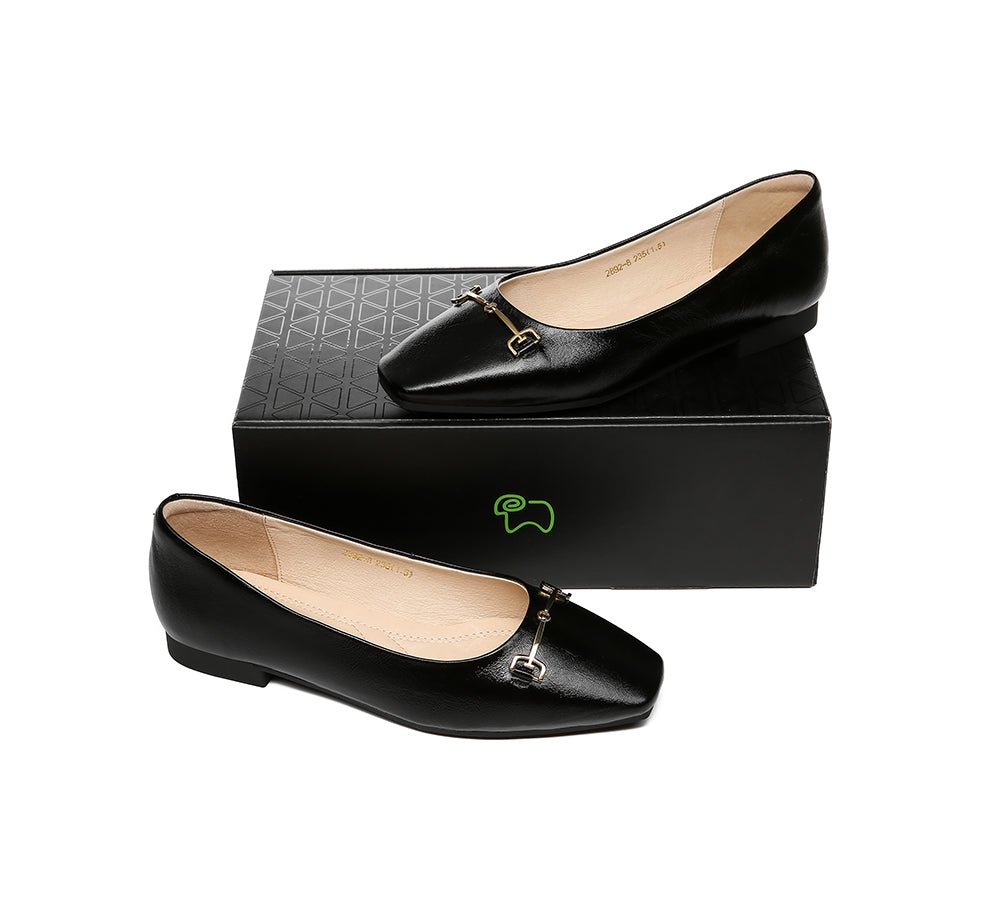 EVERAU® Women Leather Ballet Flats Olivia - Flats - Black - AU Ladies 4 / AU Men 2 / EU 35 - Uggoutlet