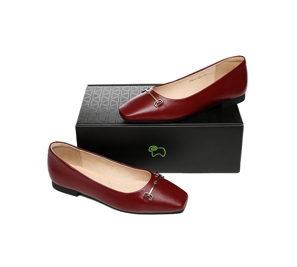 EVERAU® Women Leather Ballet Flats Olivia - Flats - Claret - AU Ladies 4 / AU Men 2 / EU 35 - Uggoutlet