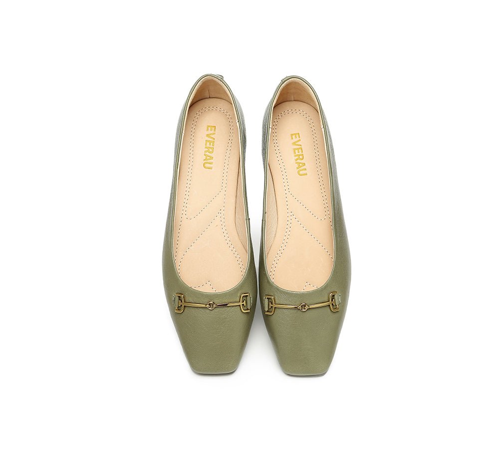 EVERAU® Women Leather Ballet Flats Olivia - Flats - Dark Green - AU Ladies 4 / AU Men 2 / EU 35 - Uggoutlet