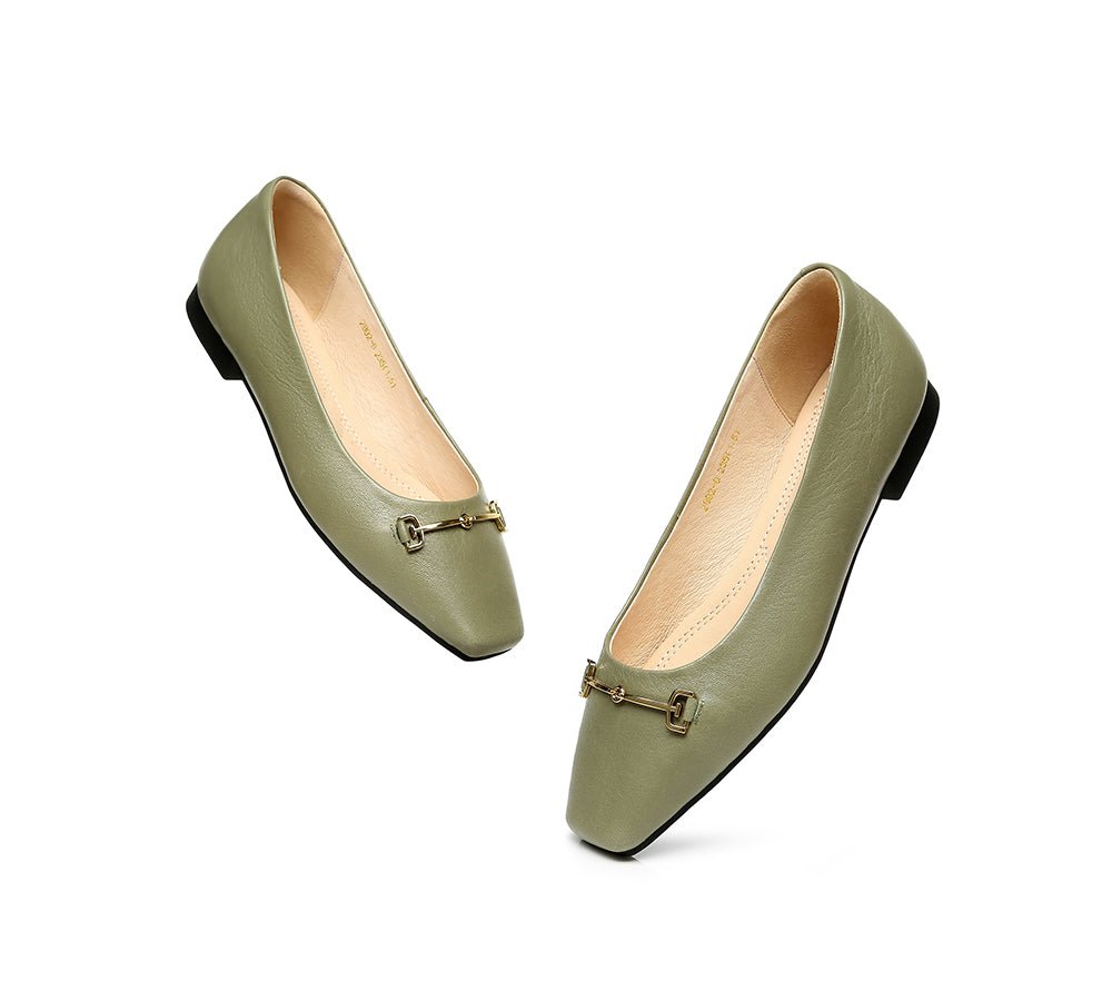 EVERAU® Women Leather Ballet Flats Olivia - Flats - Dark Green - AU Ladies 4 / AU Men 2 / EU 35 - Uggoutlet