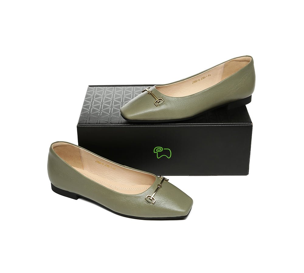 EVERAU® Women Leather Ballet Flats Olivia - Flats - Dark Green - AU Ladies 4 / AU Men 2 / EU 35 - Uggoutlet