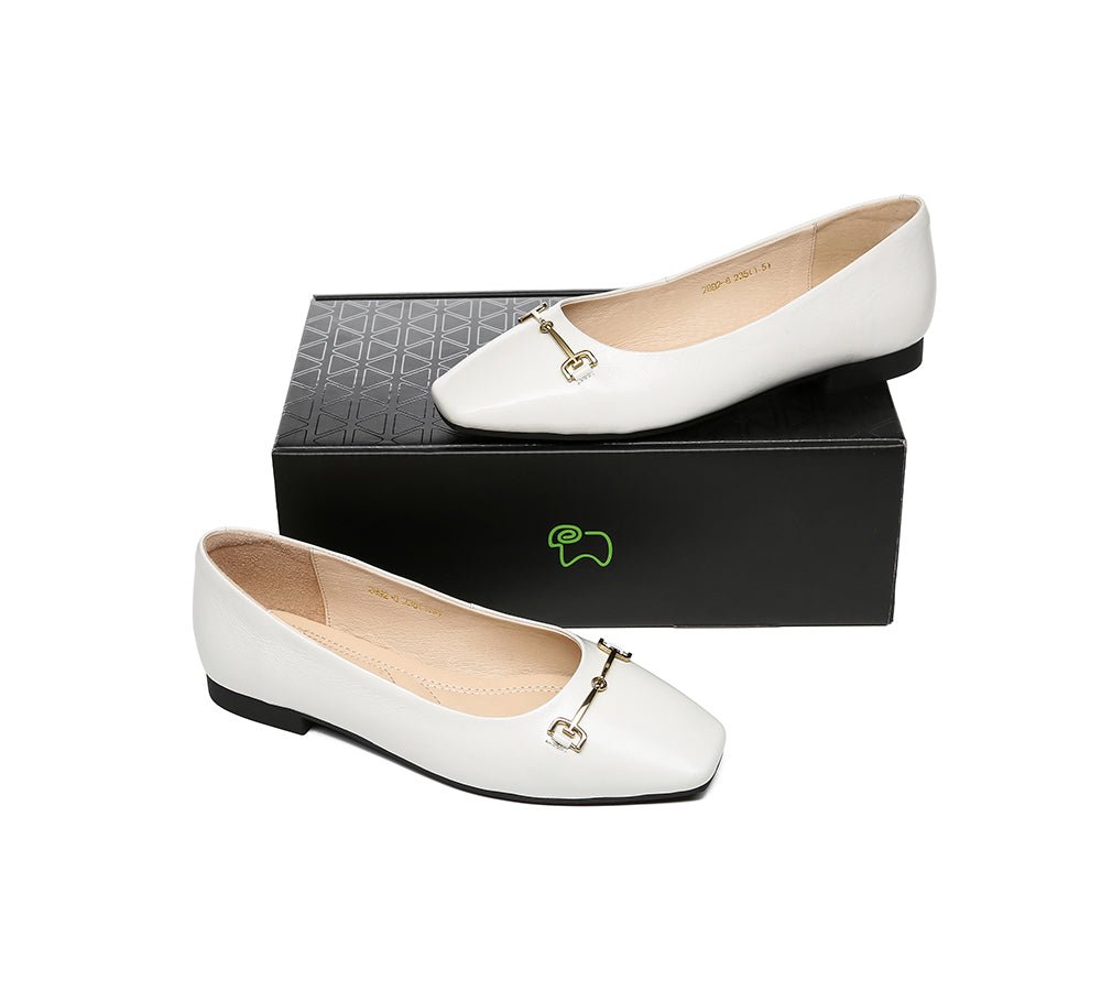 EVERAU® Women Leather Ballet Flats Olivia - Flats - Milky White - AU Ladies 4 / AU Men 2 / EU 35 - Uggoutlet